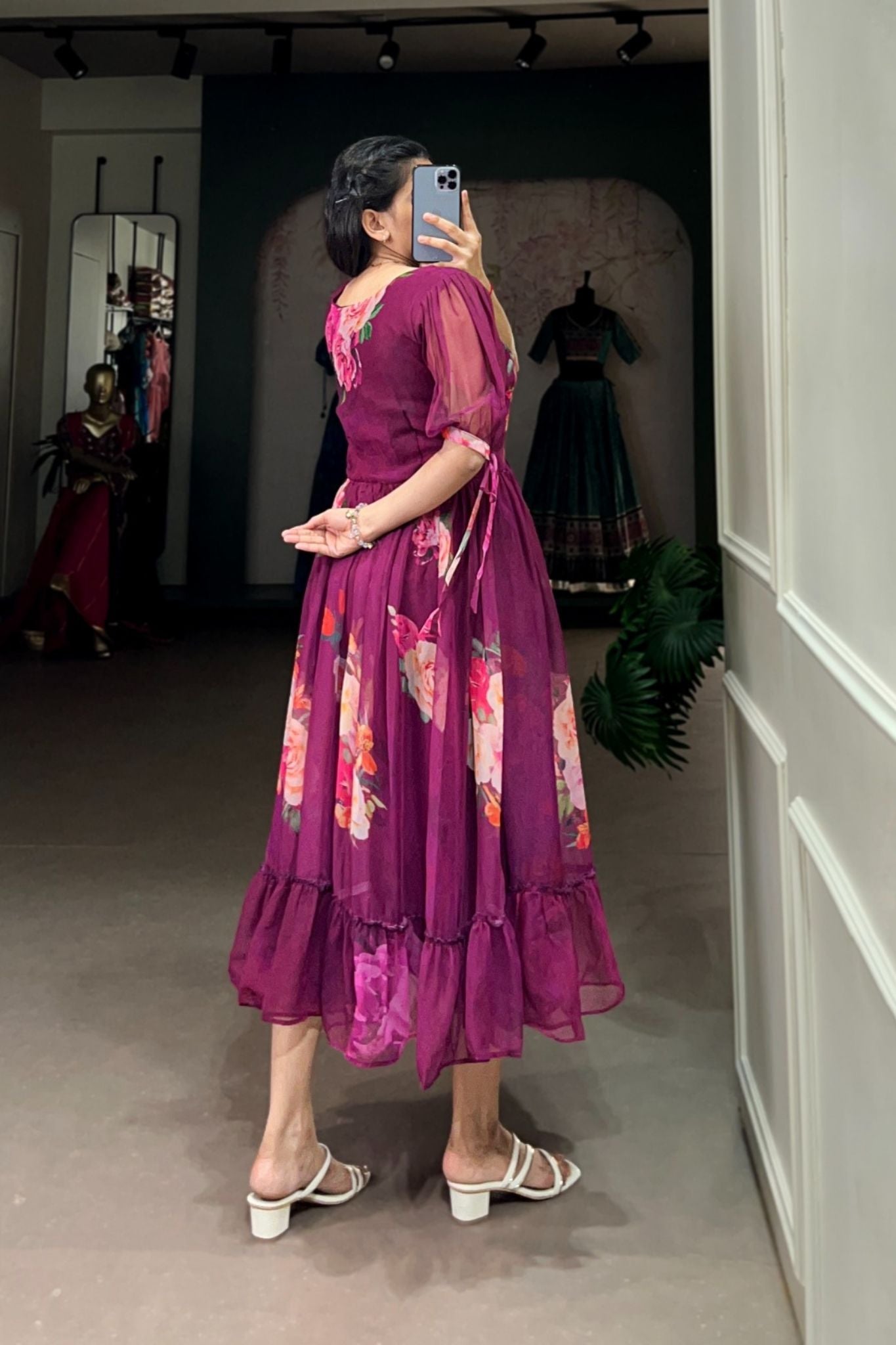 Purple Floral Printed Georgette Dress
