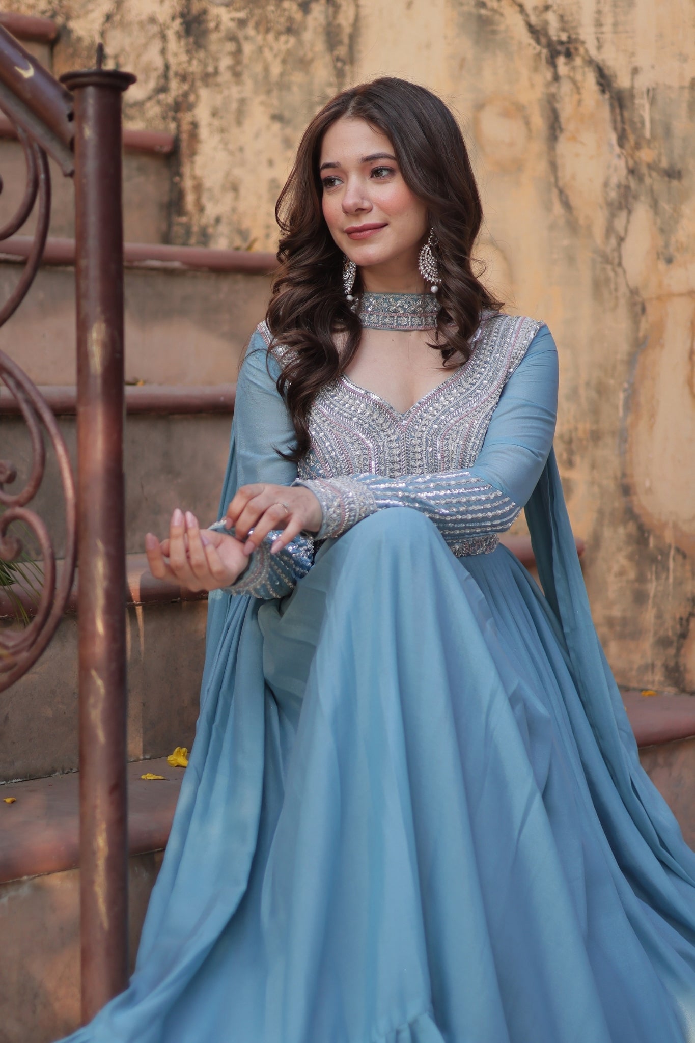 Georgette Embroidery Beads Sequins Work Anarkali Gown