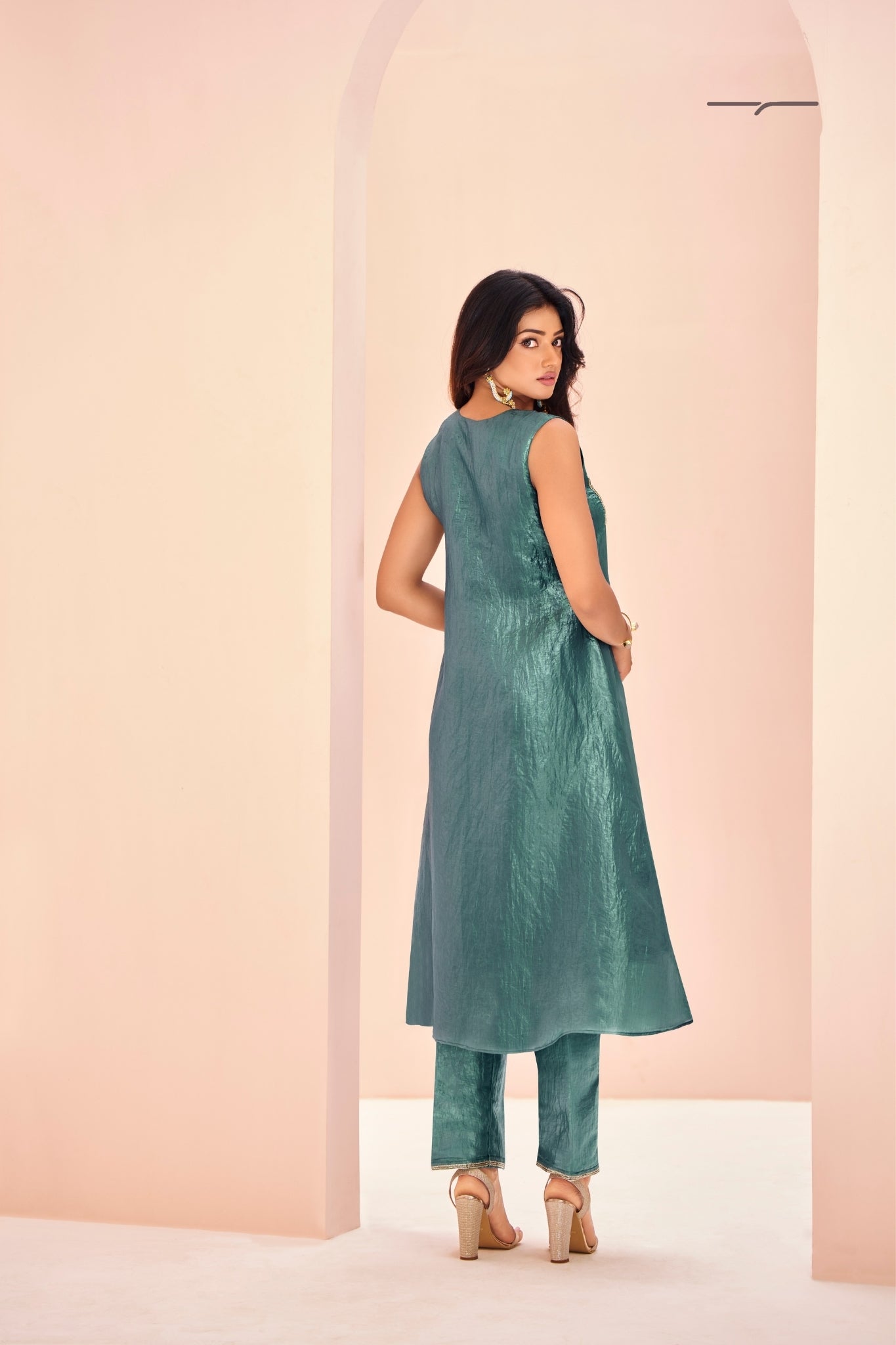 Serene Aqua Pure Organza Hand Embroidered Kurta And Pant Set