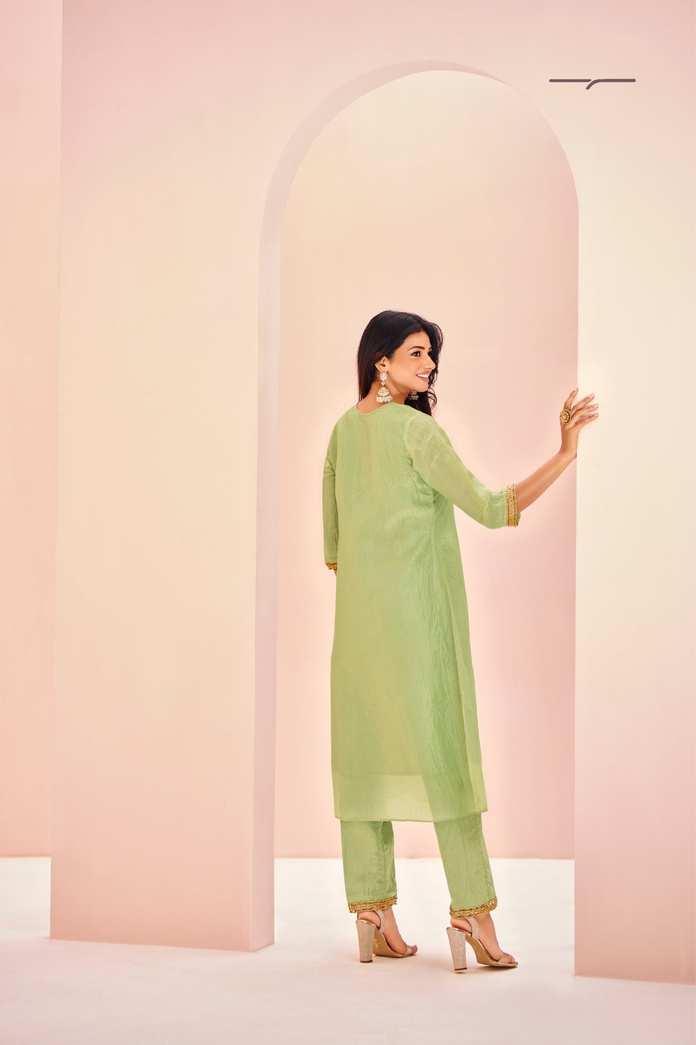 Serene Light Green Pure Organza Handwork A-Line Kurta Set