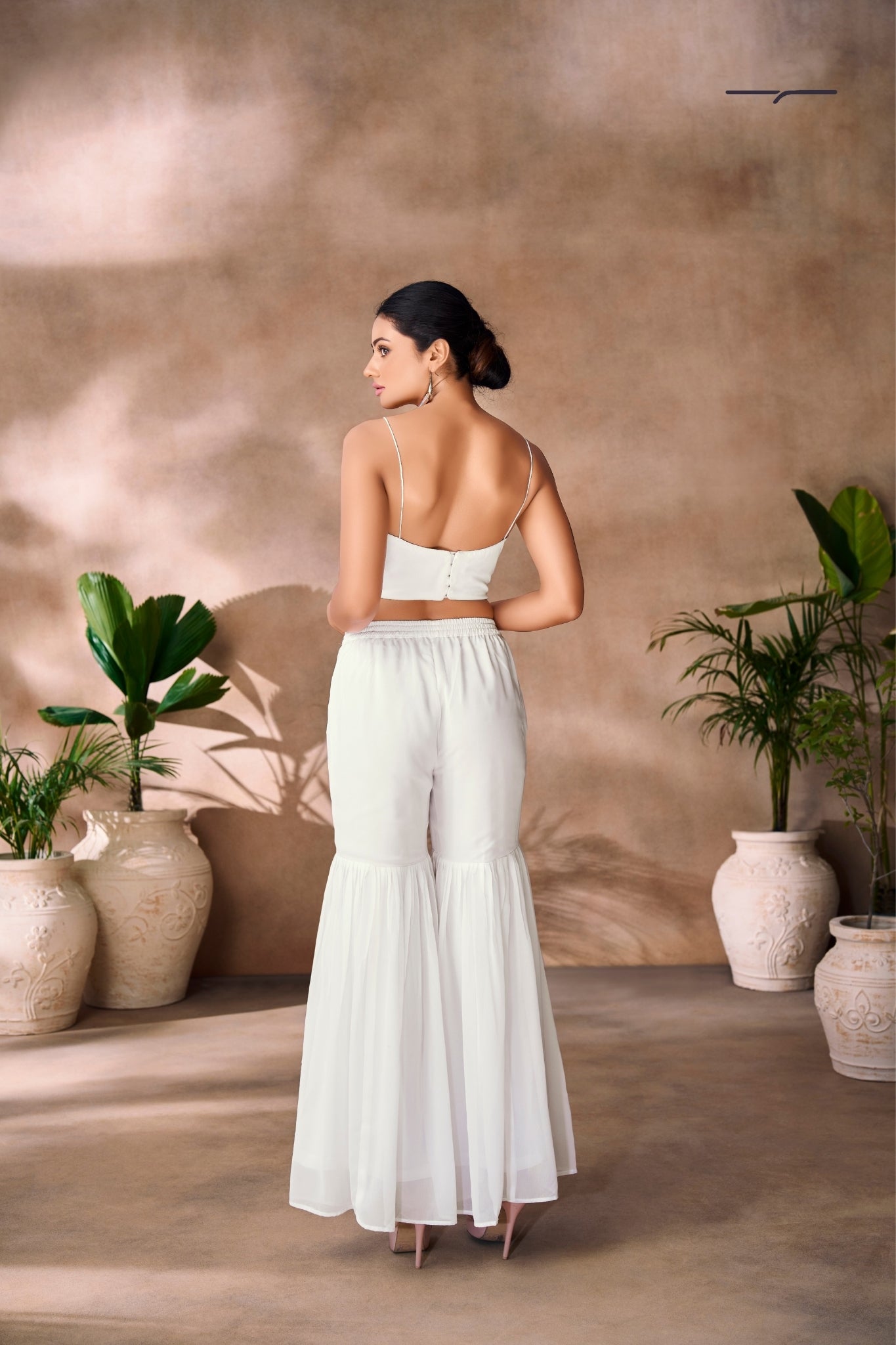 Pristine White Georgette Hand Embellished Designer Co-Ord Set