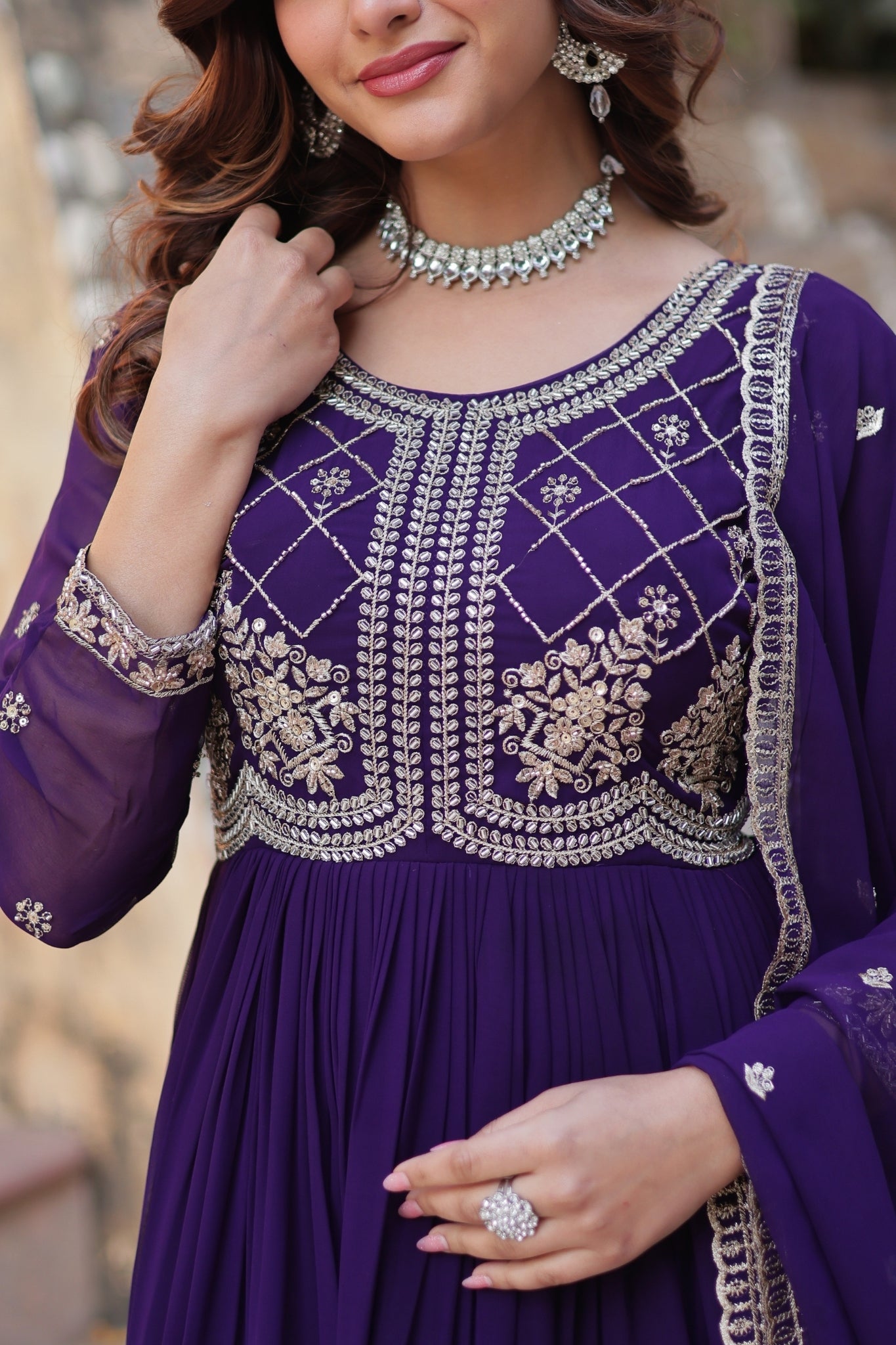 Designer Beads Embroidered Work Beautiful Wedding Gown With Dupatta Set