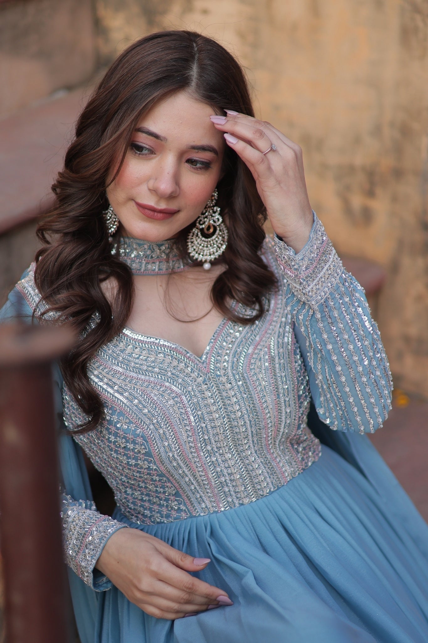 Georgette Embroidery Beads Sequins Work Anarkali Gown