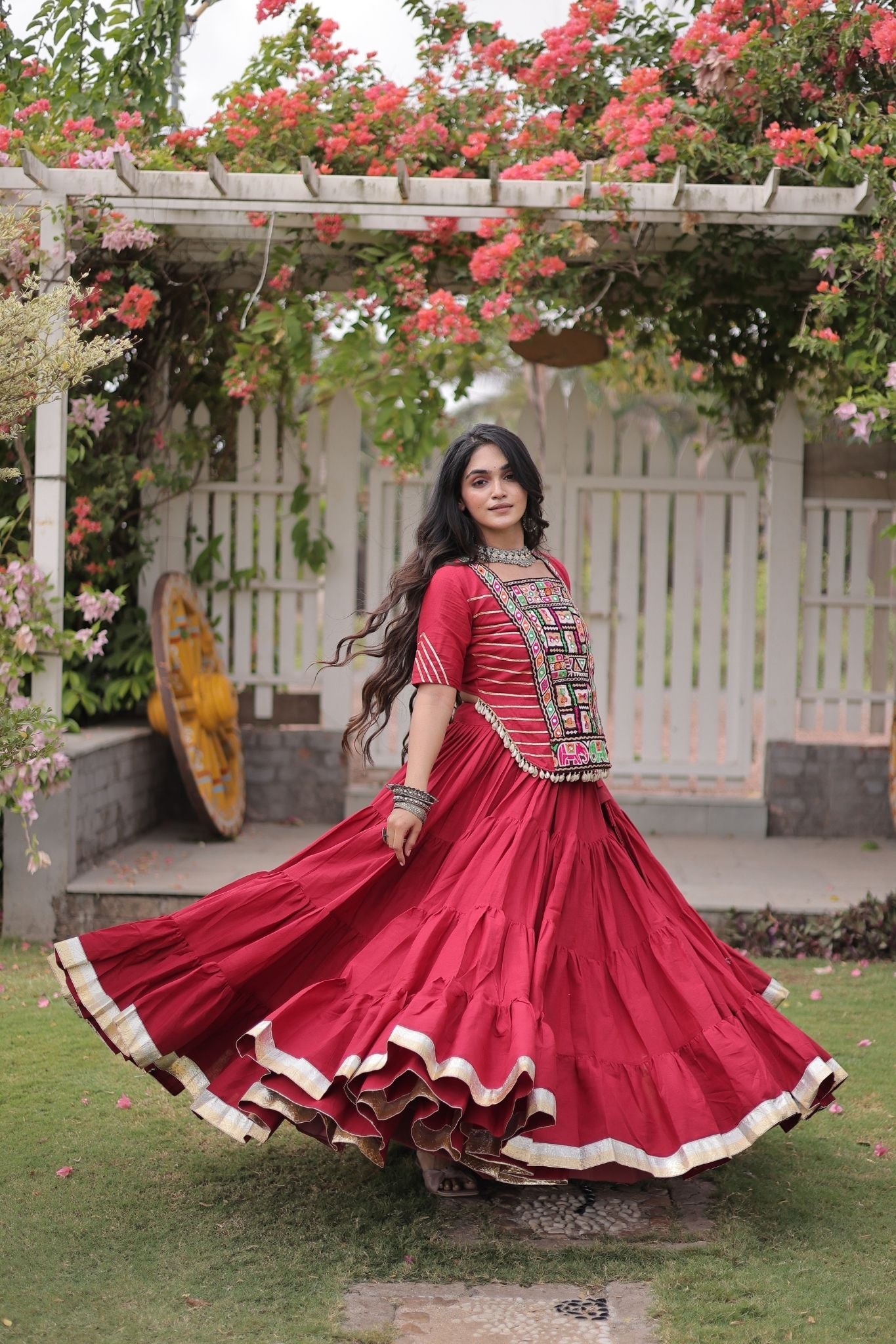 Raasrang Premium Kora Cotton Kutchi Patchwork Navratri Festival Lehenga Choli For Women