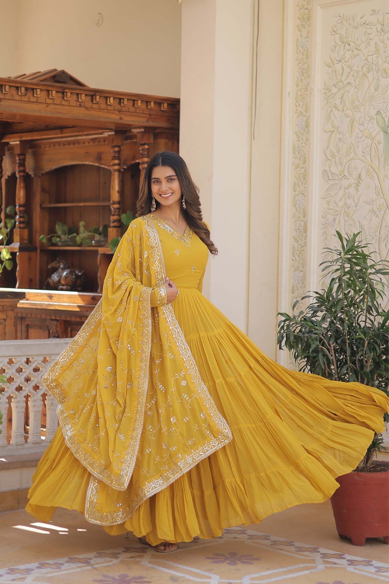 knee length dresses for ladies Party Wear Long Dress With Dupatta For Women main image 1