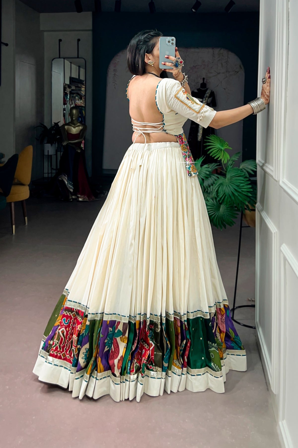 Designer Khadi Cotton Navratri Lehenga Choli With Gamthi Work