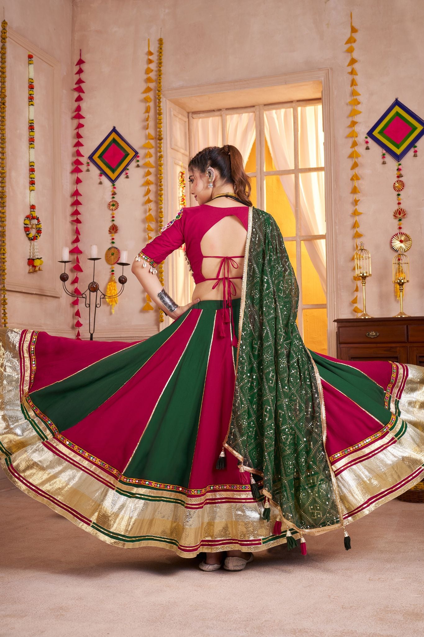 Multi Color Viscose Cotton Traditional Designer Navratri Lehenga Choli