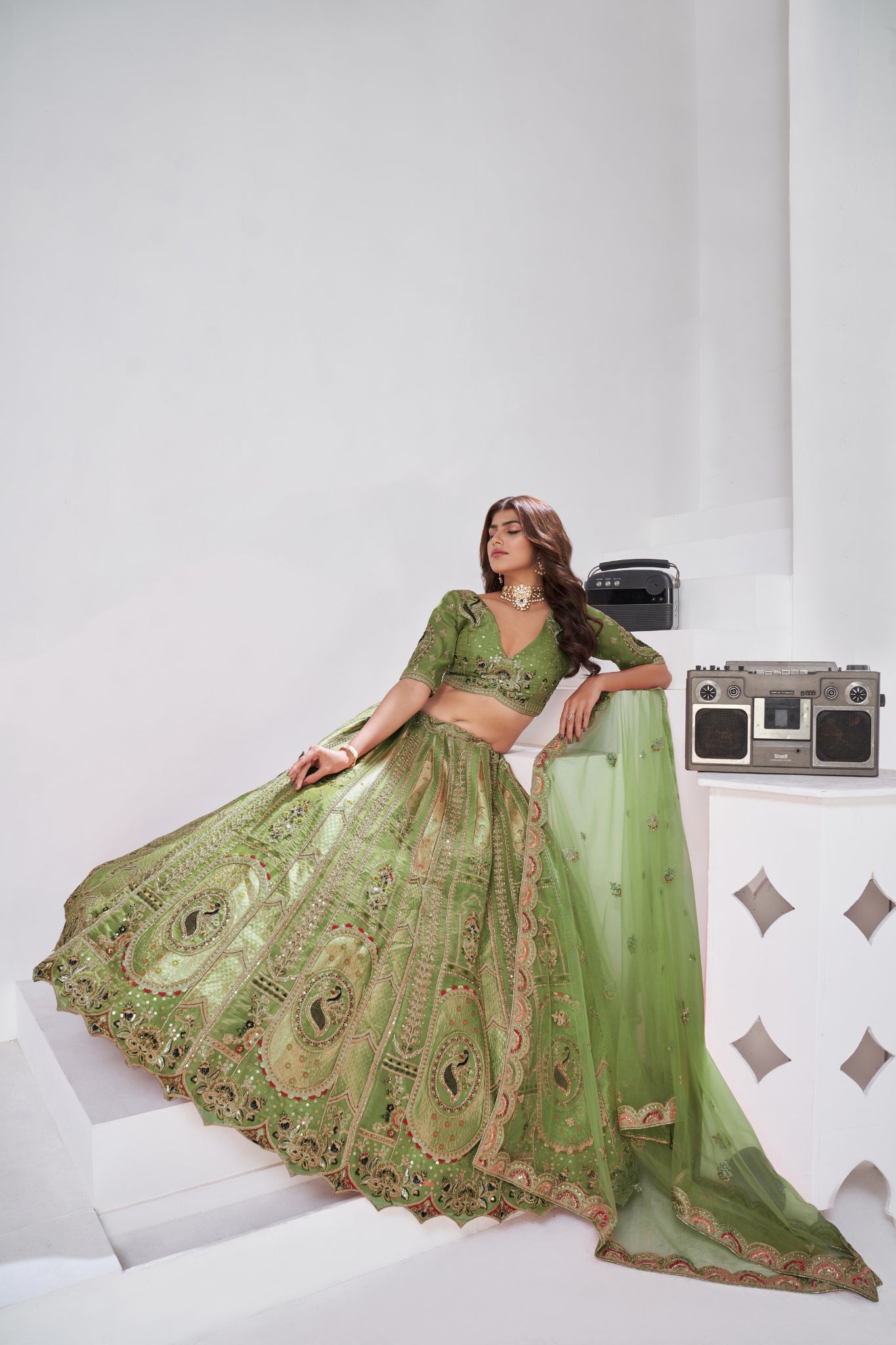 Opulent Aura Raw Silk Bridal Lehenga With Peacock And Paisley Motifs