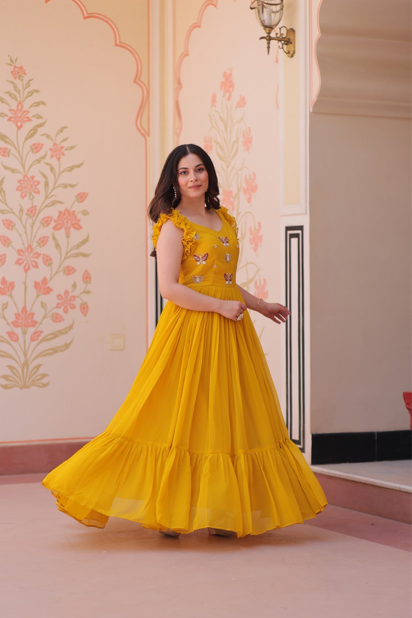 Stunning Sequins Multi Tread Beads Embroidered Work Women Gown