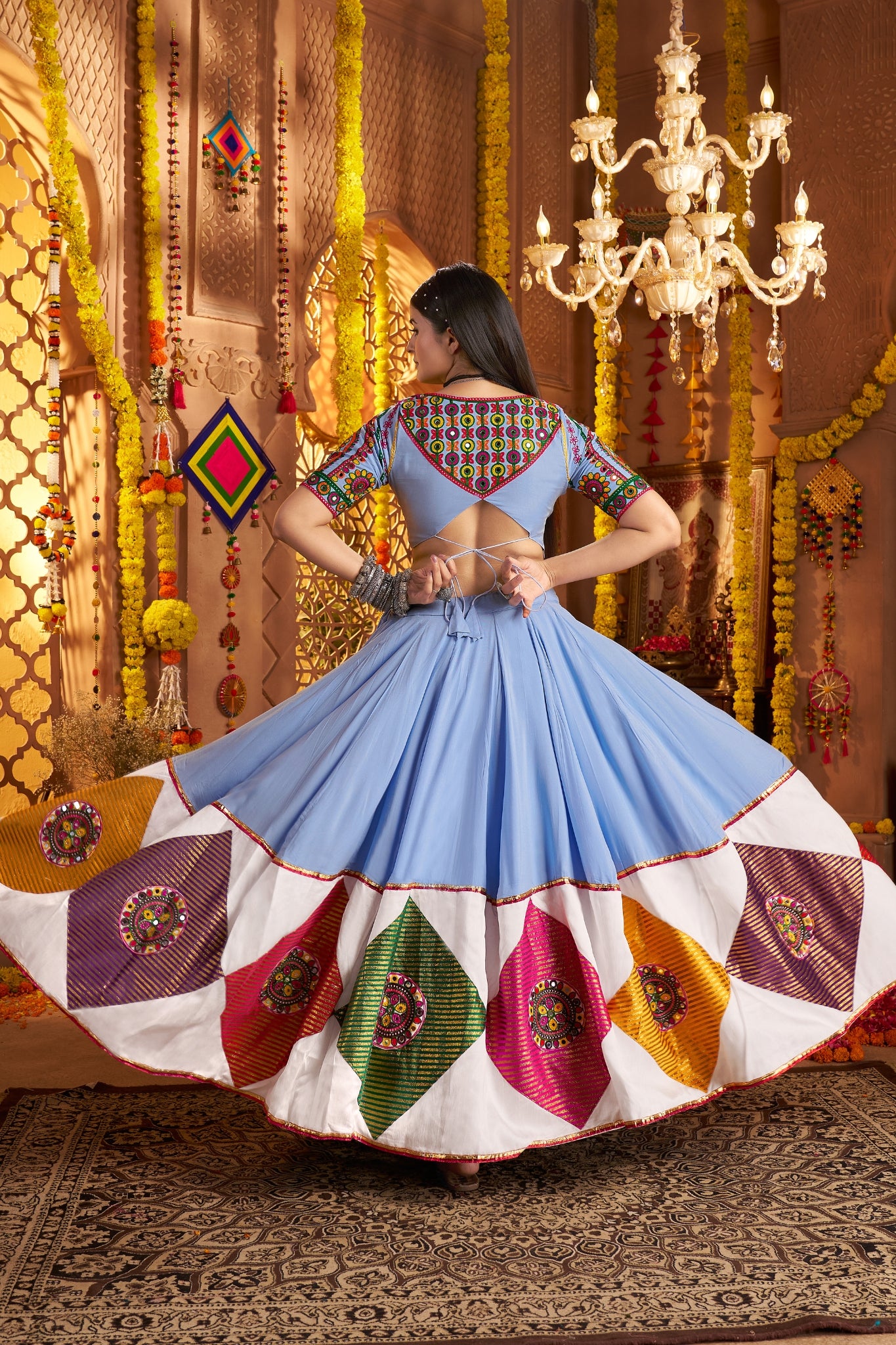 Light Blue Stunning Navratri Designer Viscose Cotton Lehenga Choli
