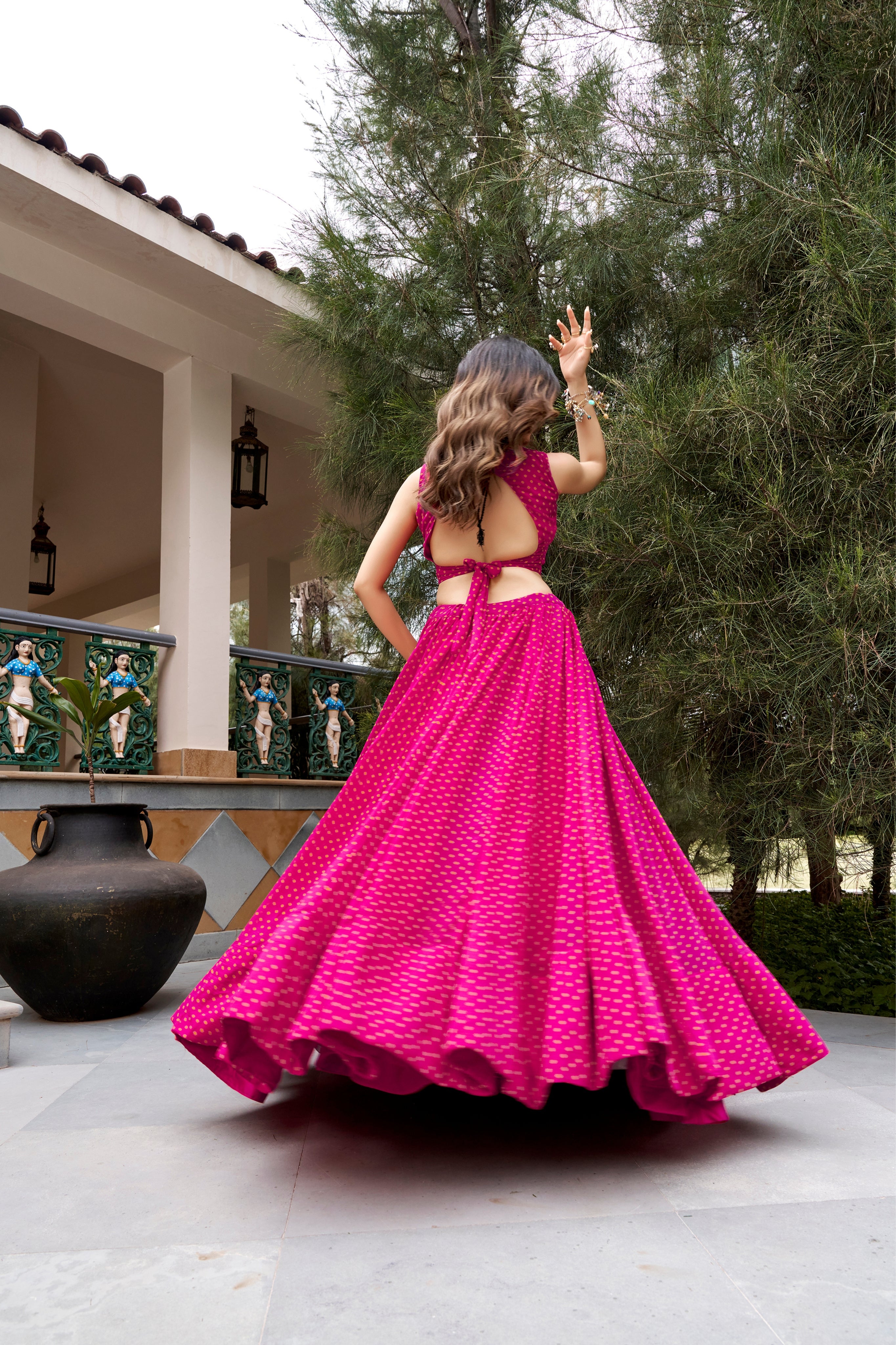 Pink Georgette Bandhej Print Designer Navratri Chaniya Choli For Women