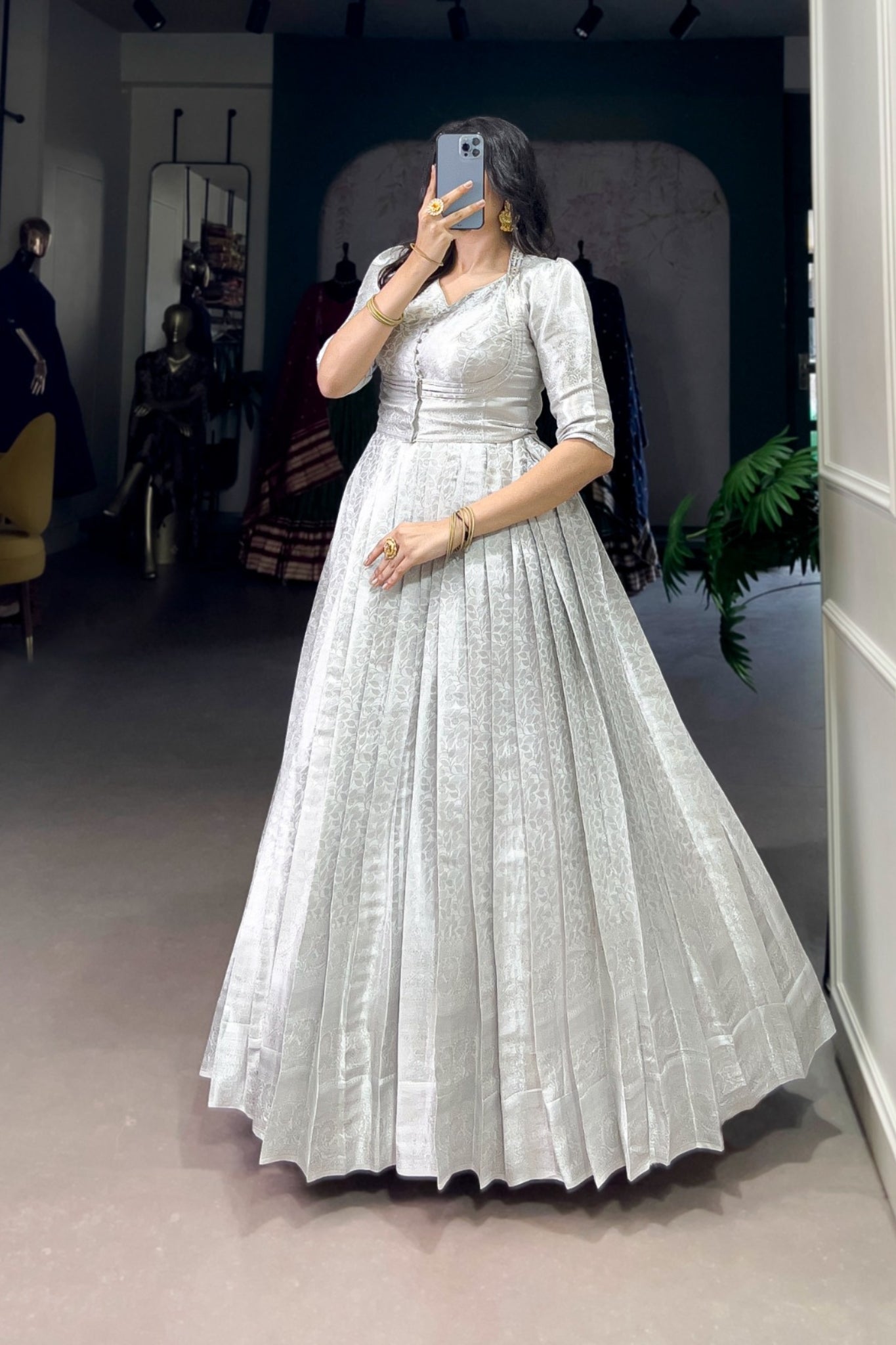 Elegant Kanjivaram Gown With Zari Work & Matching Koti