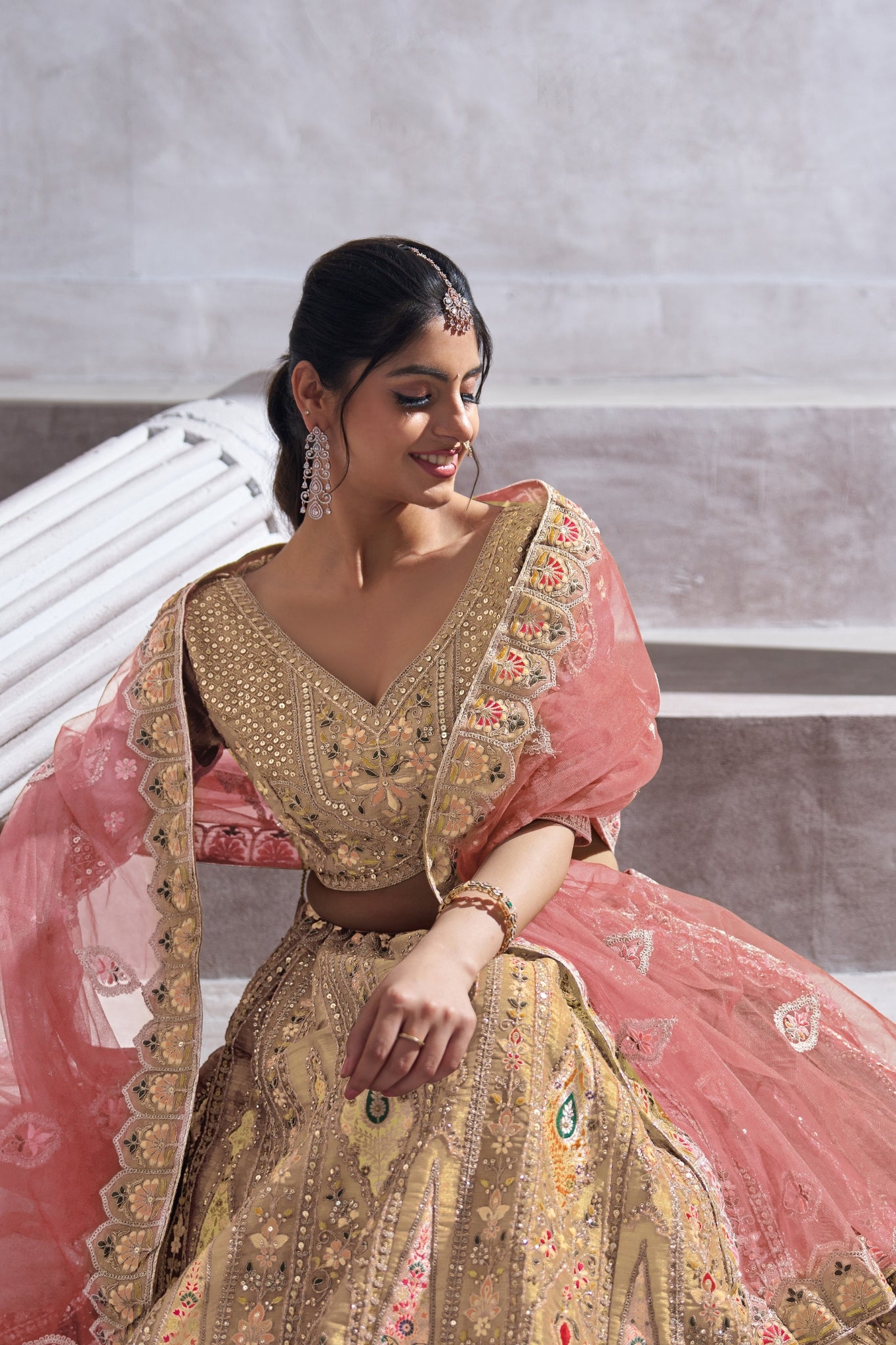 Elegant Designer Zari And Aari Embroidery Work Wedding Lehenga Choli