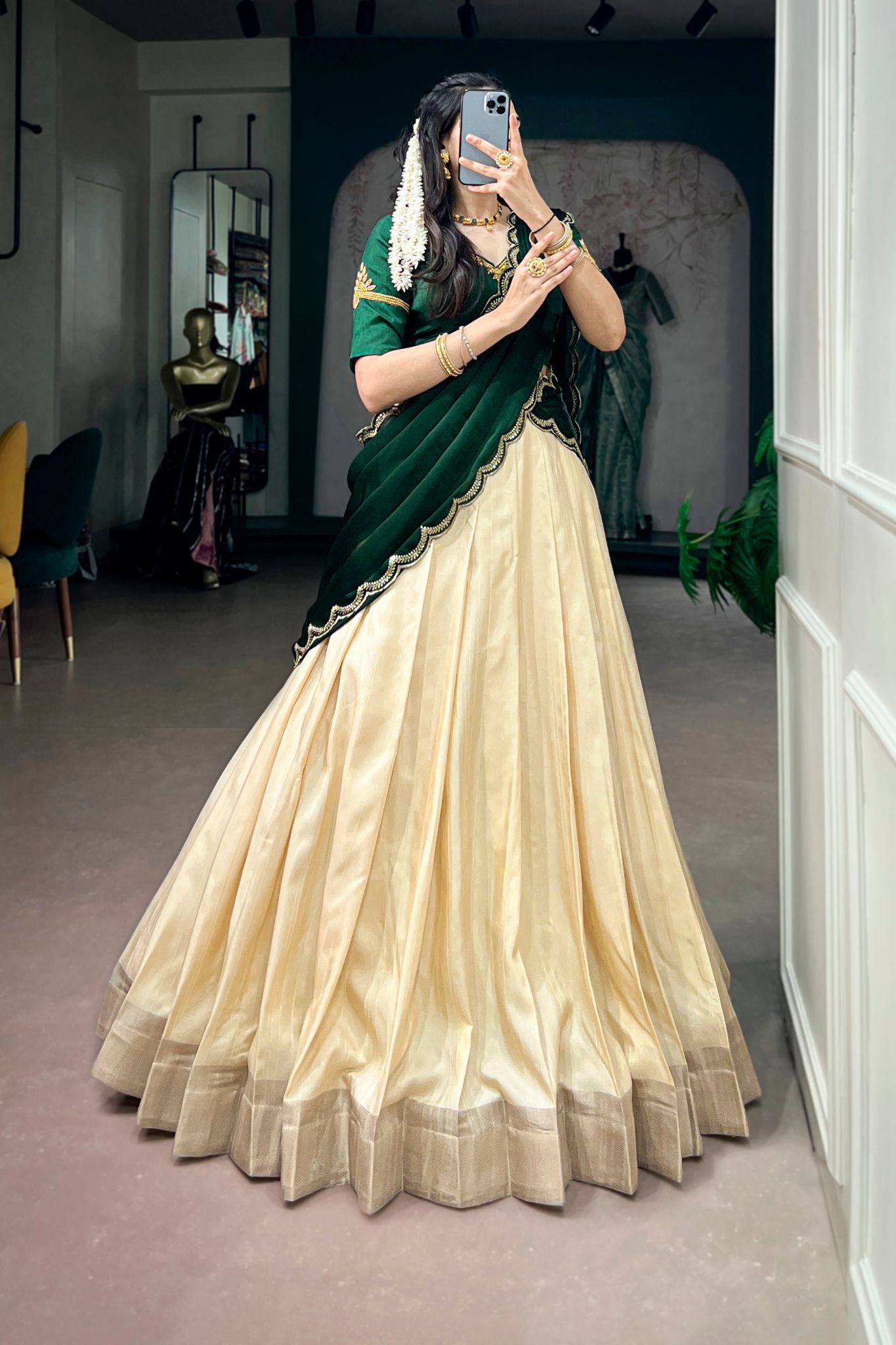 South Indian Style Onam Lehenga Choli for Women
