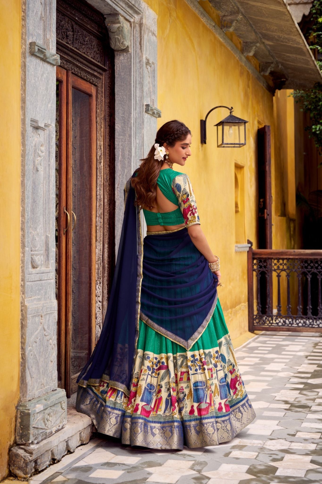 Poly Chanderi Kalamkari Printed Zari Weaving Work Premium Lehenga Choli