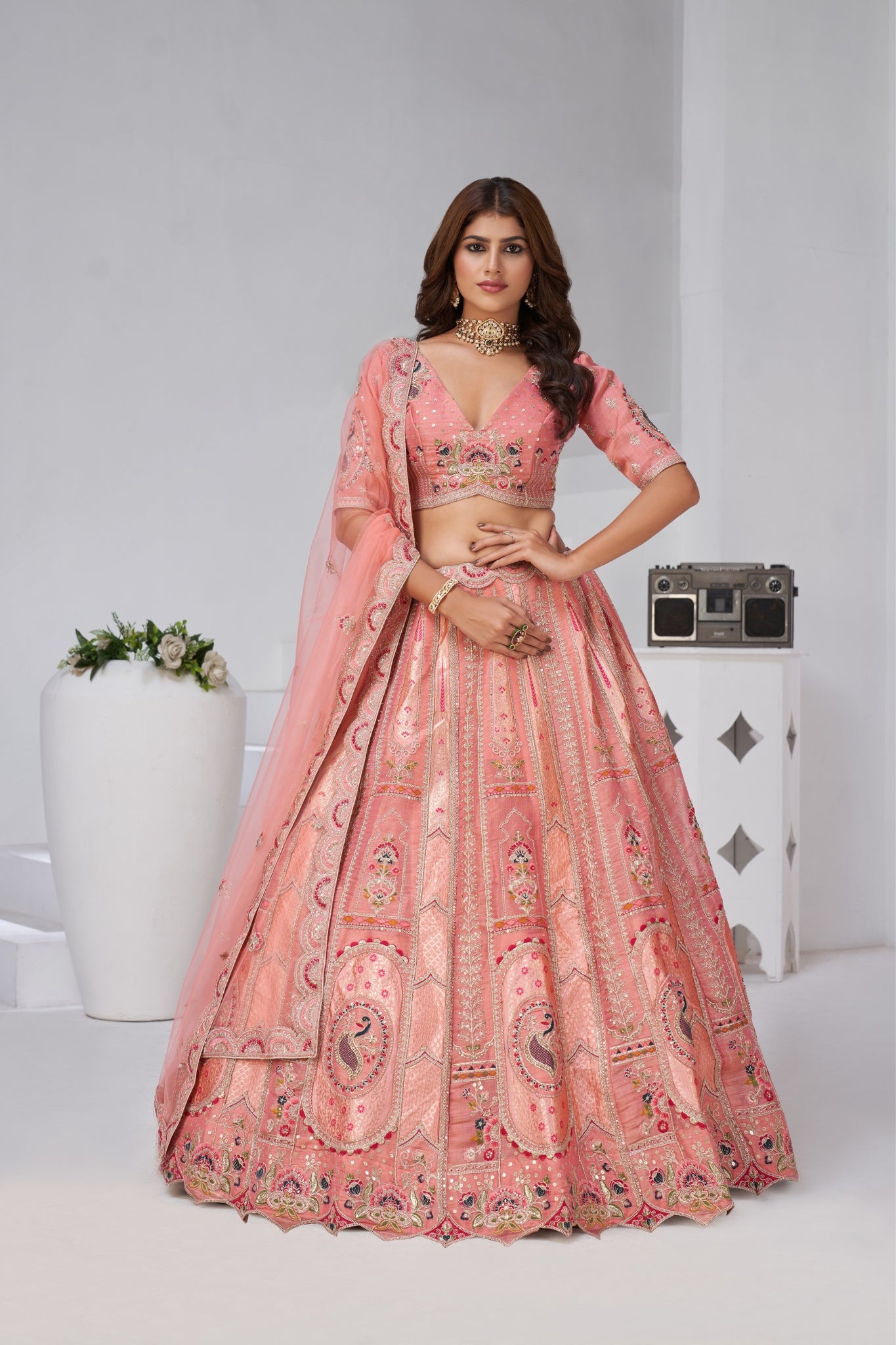 Opulent Aura Raw Silk Bridal Lehenga With Peacock And Paisley Motifs
