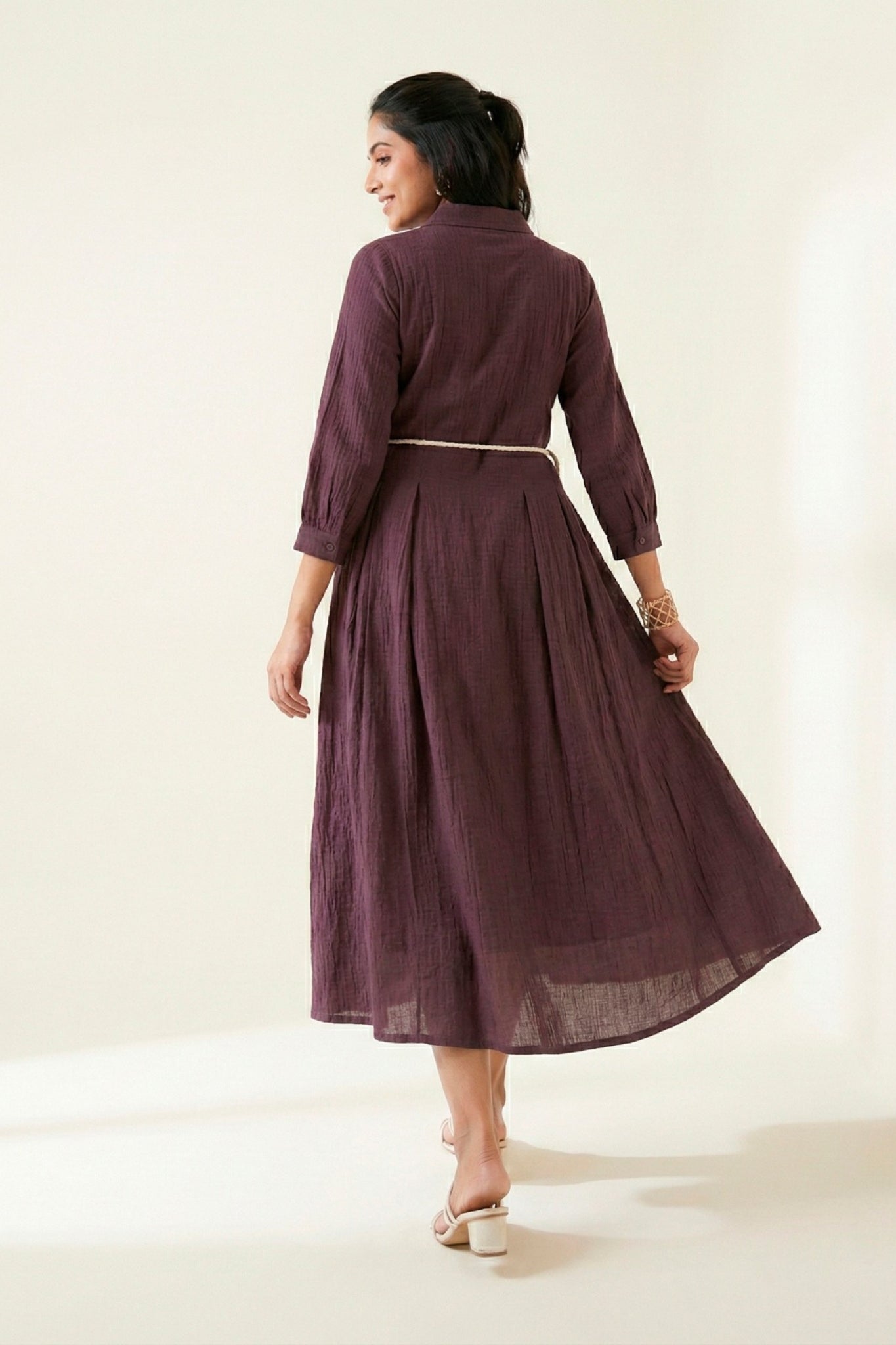 Premium Crackle Fabric Button Down Midi Frock For Women
