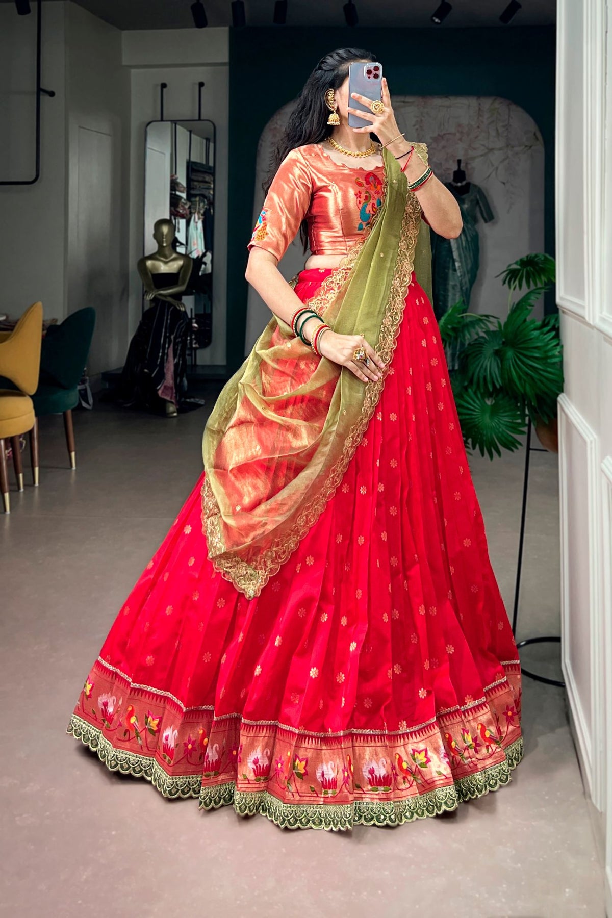 Red Paithani Jacquard Silk Designer Lehenga Choli