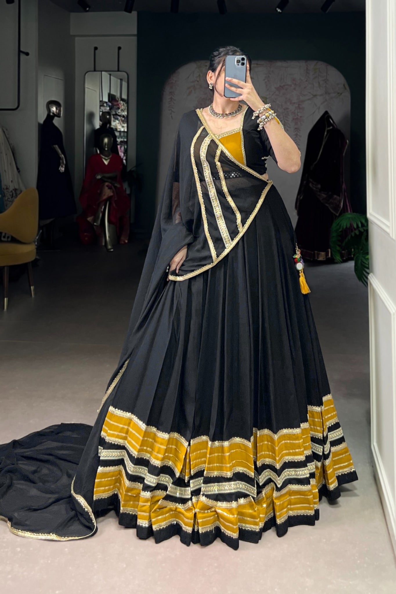 Black Beautiful Pure Rayon Original Mirror Work Stunning Navratri Lehenga Choli