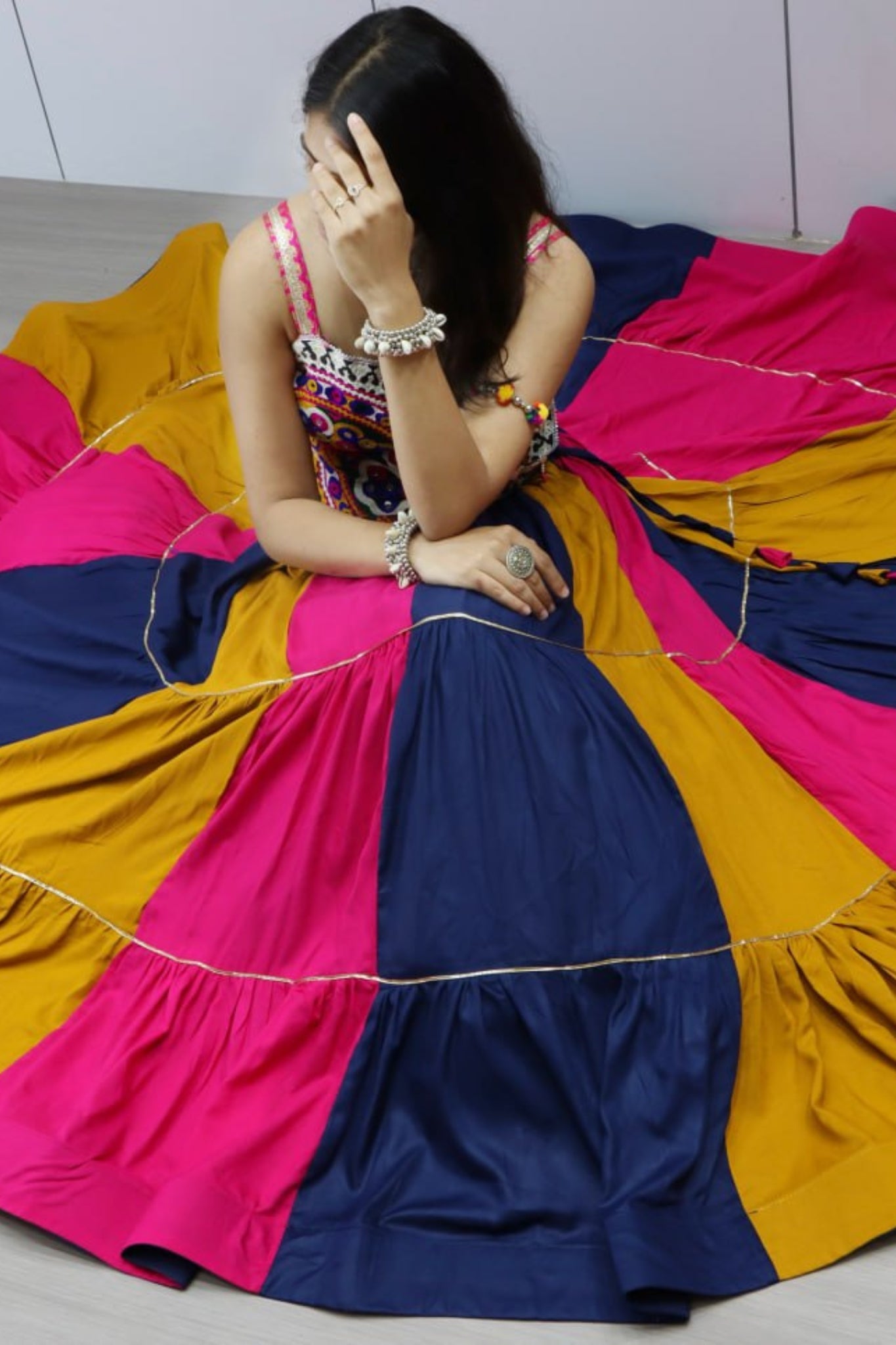 New Multicolor Frilled Pattern Real Mirror Work Navratri Chaniya Choli For Women