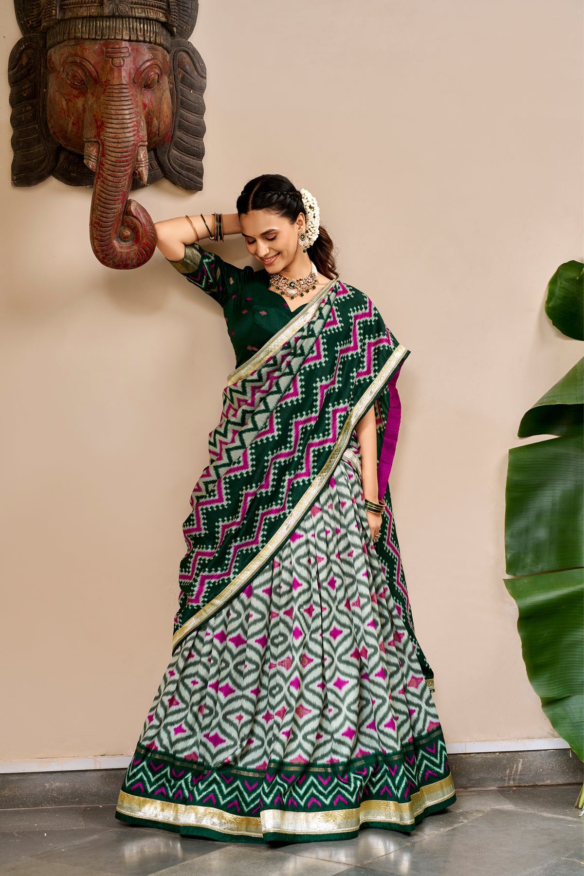 Tasar Silk Ikat Print Designer Lehenga Choli