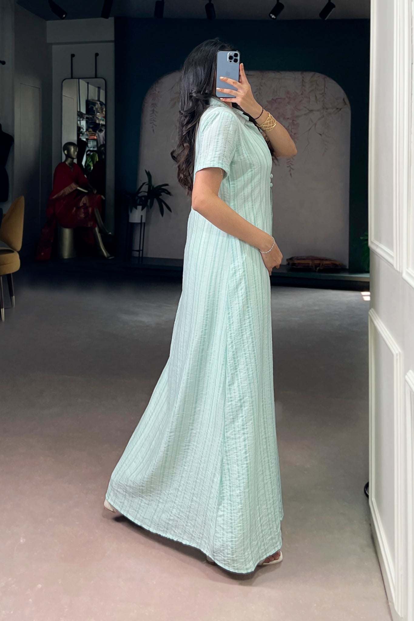 Mint Green Long Overlay Shrug Set