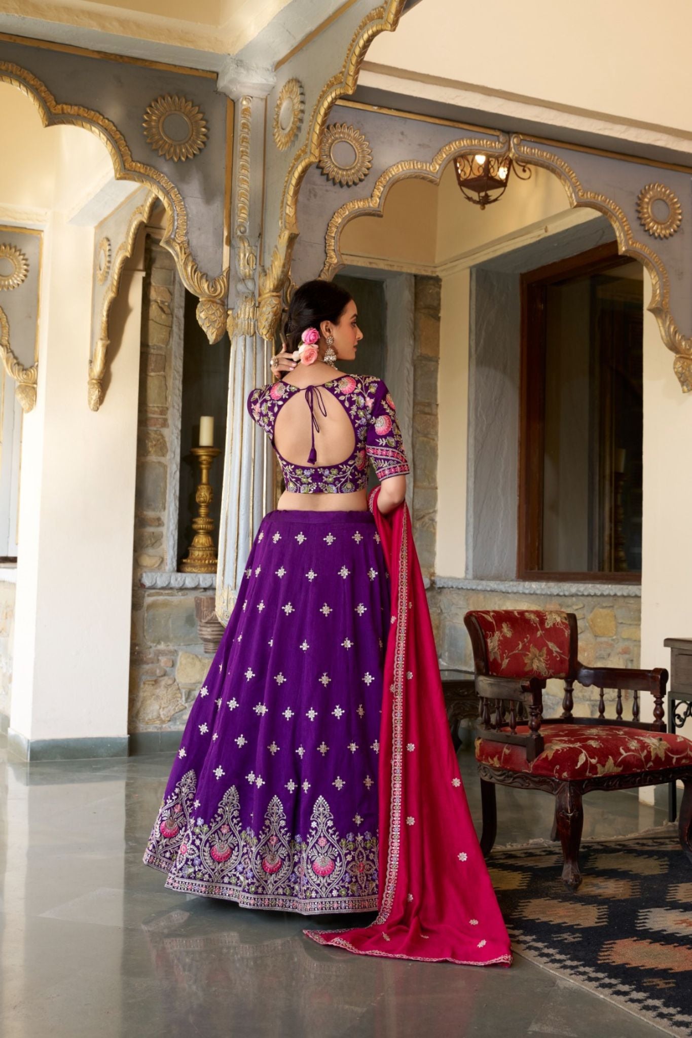 Purple Tradition Elegance Sequins Thread Embroidery Work Lehenga For Wedding
