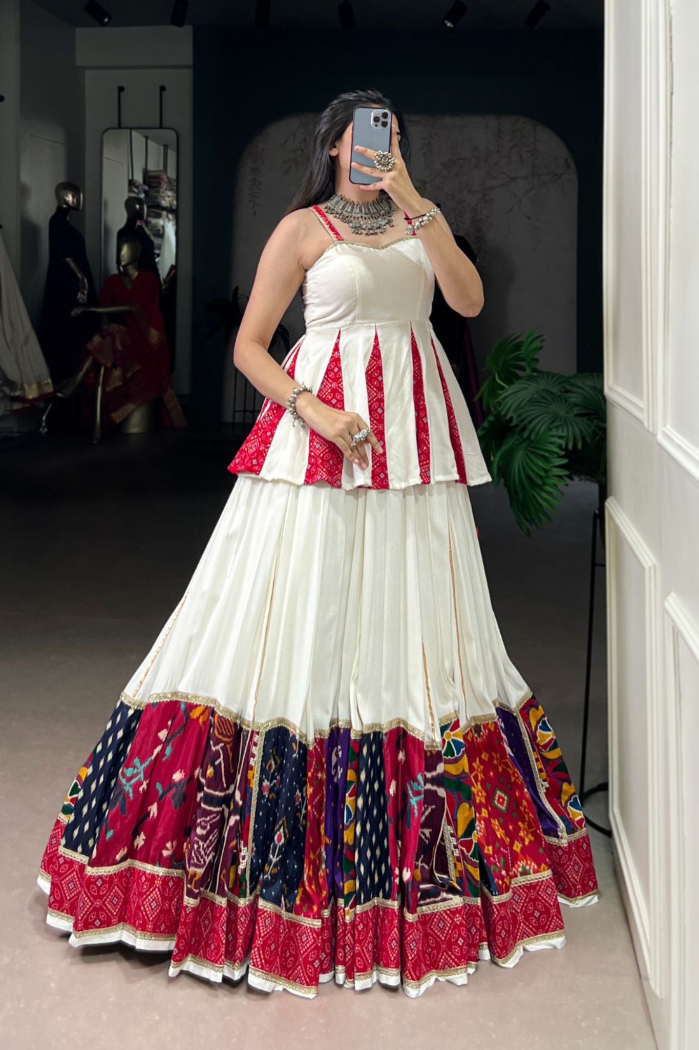 Traditional Designer Bandhej Printed With Multi Patch Work Navratri Lehenga Choli
