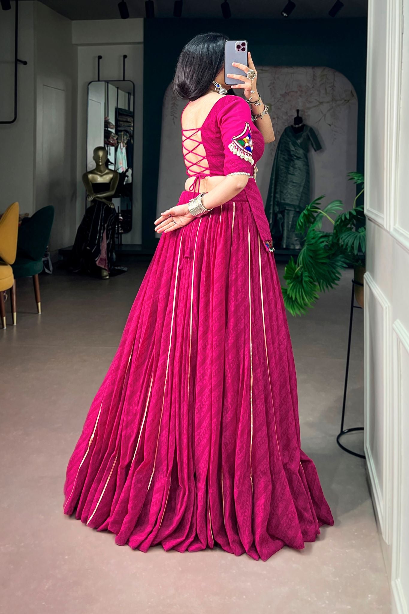 Raasrang Rani Pink Designer Navratri Special Lehenga Choli With Gamthi Mirror Work Blouse