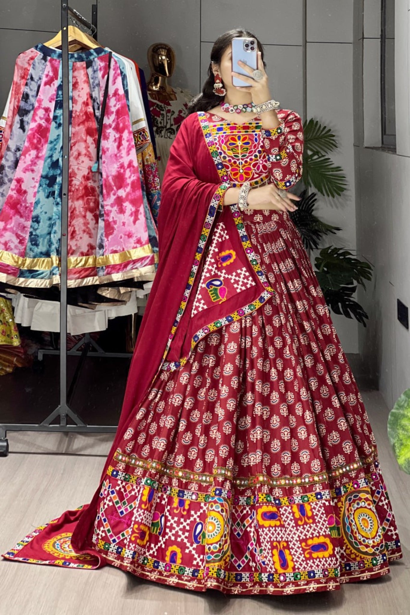 Traditional Ajrakh Print Navratri Lehenga Choli For Women