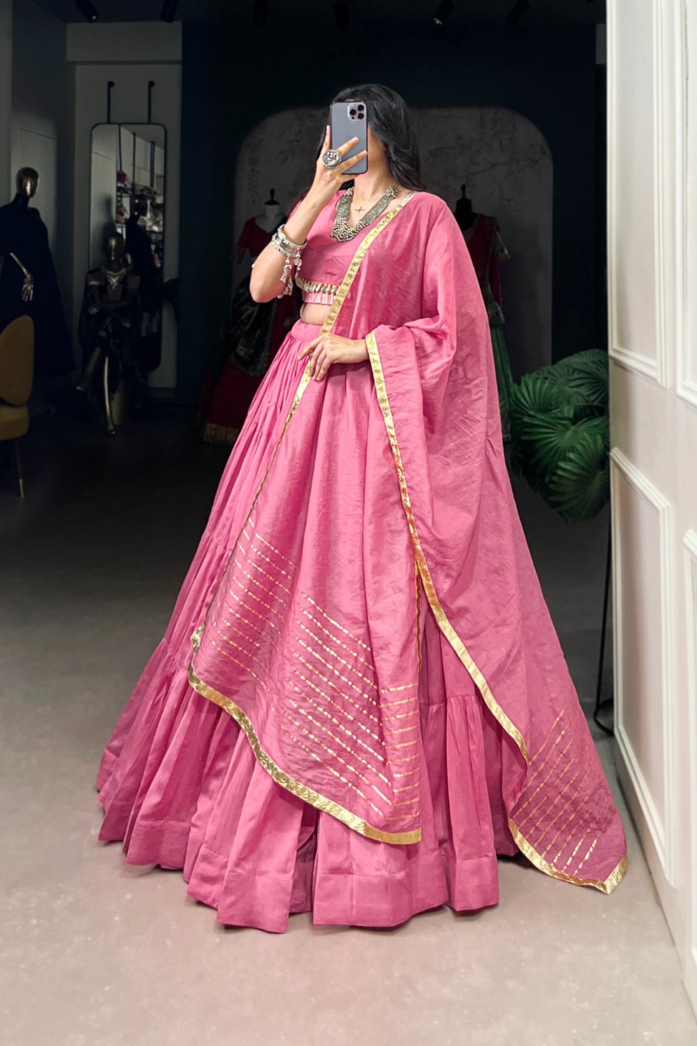 Light Pink Pure Chanderi Navratri Designer Beautiful Lehenga Choli