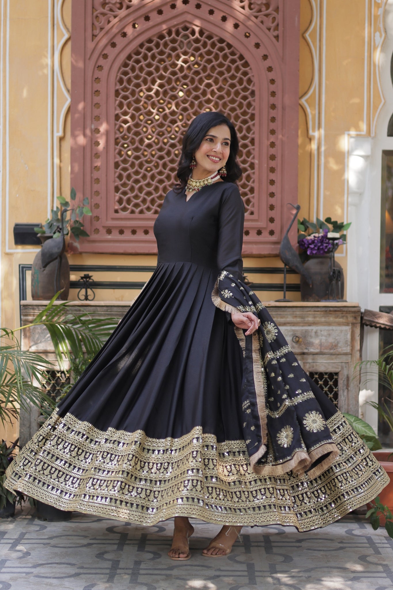 Georgette Embroidered Sequins Work Stunning Wedding Gown