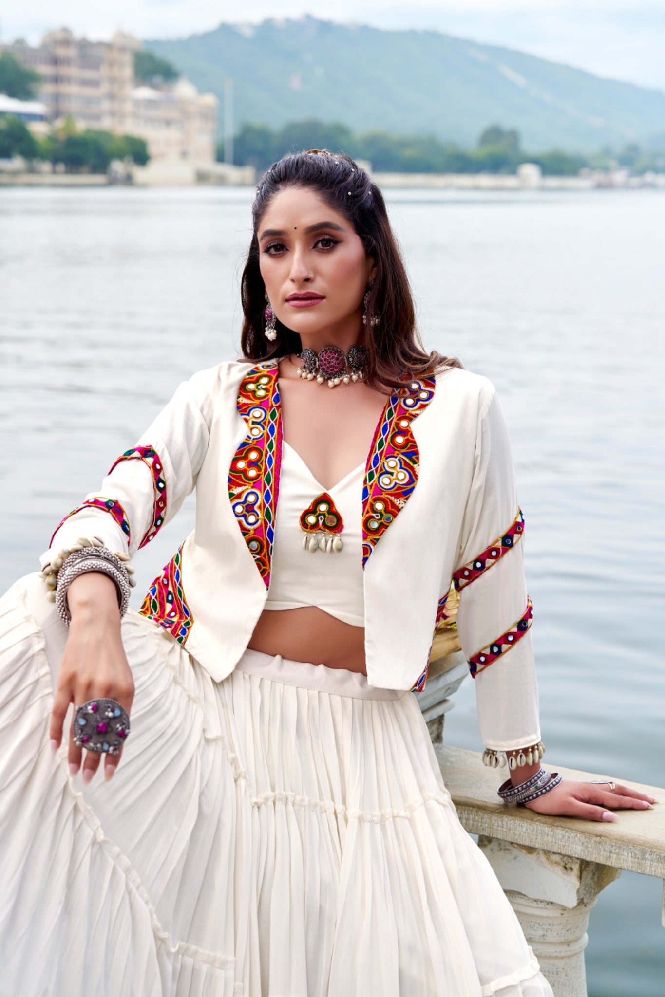 Pure Rayon Mirror Gamthi Work Navratri Lehenga Choli Set