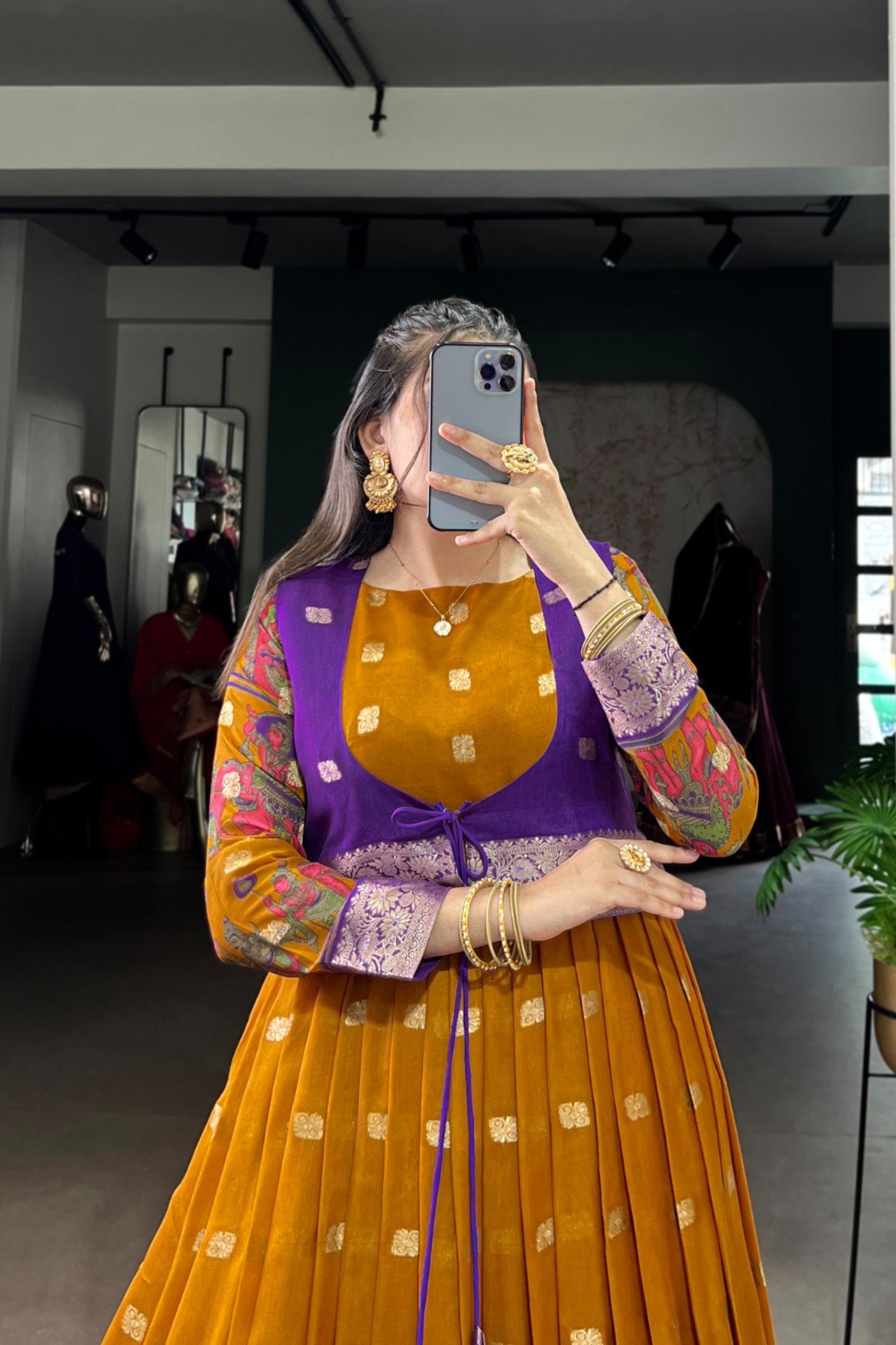 Kalamkari Printed Poly Cotton Zari Weaving Work Designer Gown