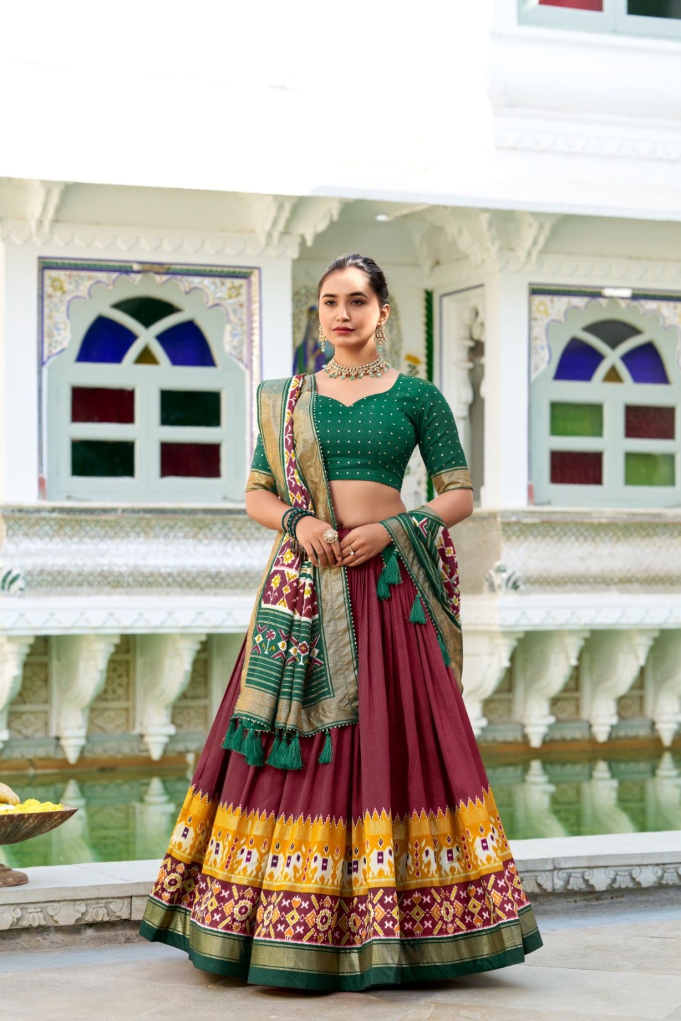 Tussar Silk Patola Printed With Foil Work Lehenga Choli