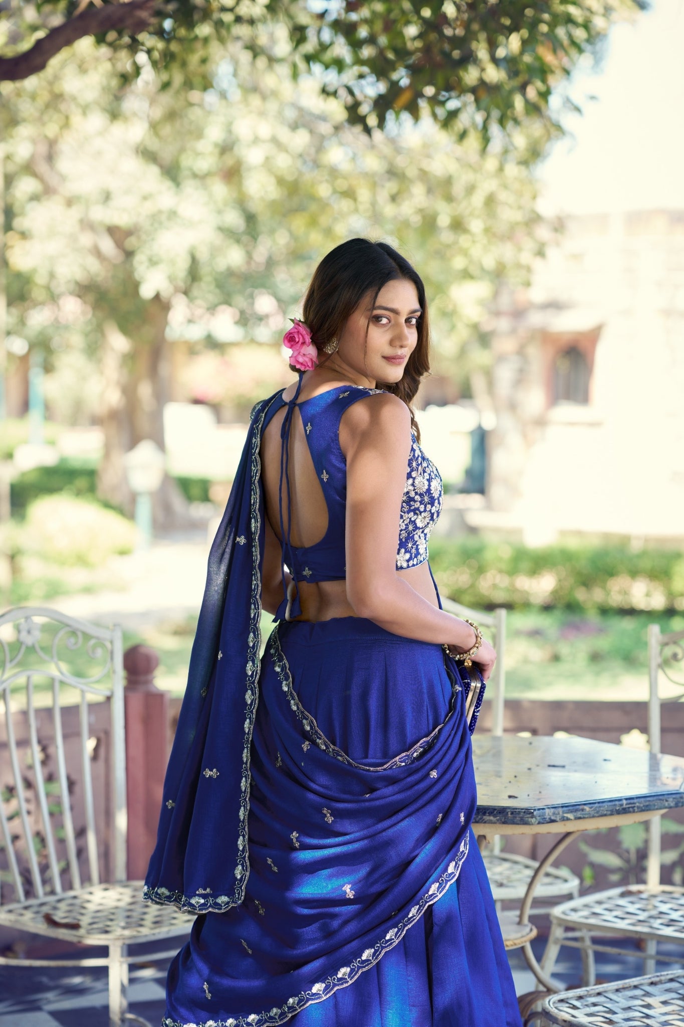 Royal Blue Kashmiri Lehenga Set With Heavy Embroidered Blouse And Dupatta
