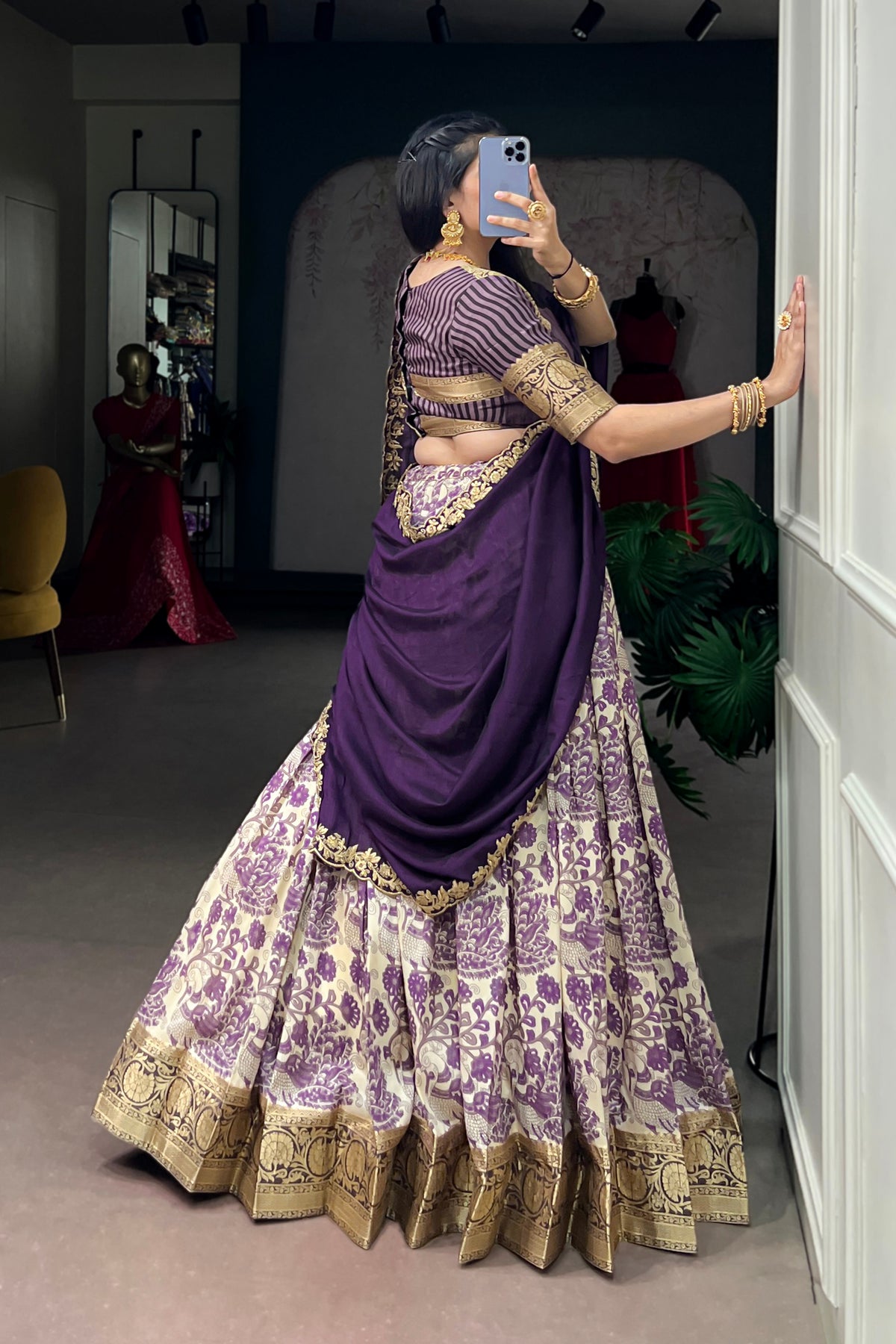 Designer Peacock Floral Print Half Saree Lehenga Choli