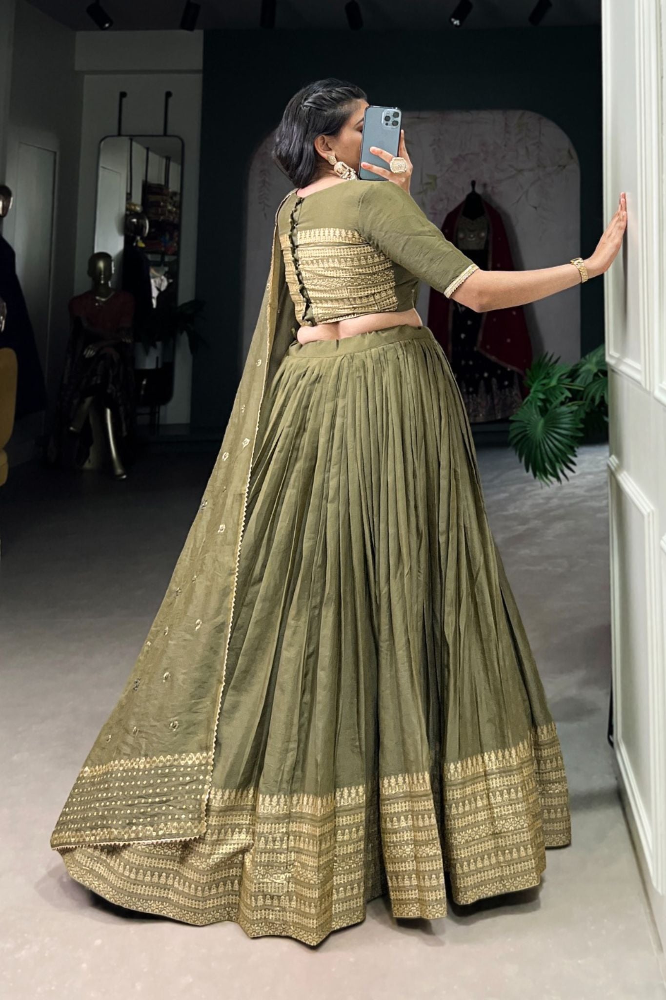 Pure Chanderi Plain With Zari Weaving Work Lehenga Choli