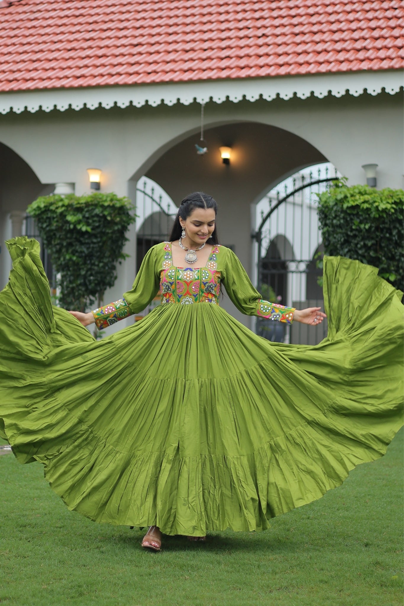 Stunning Navratri Designer Rayon With Gamthi Work Traditional Gown