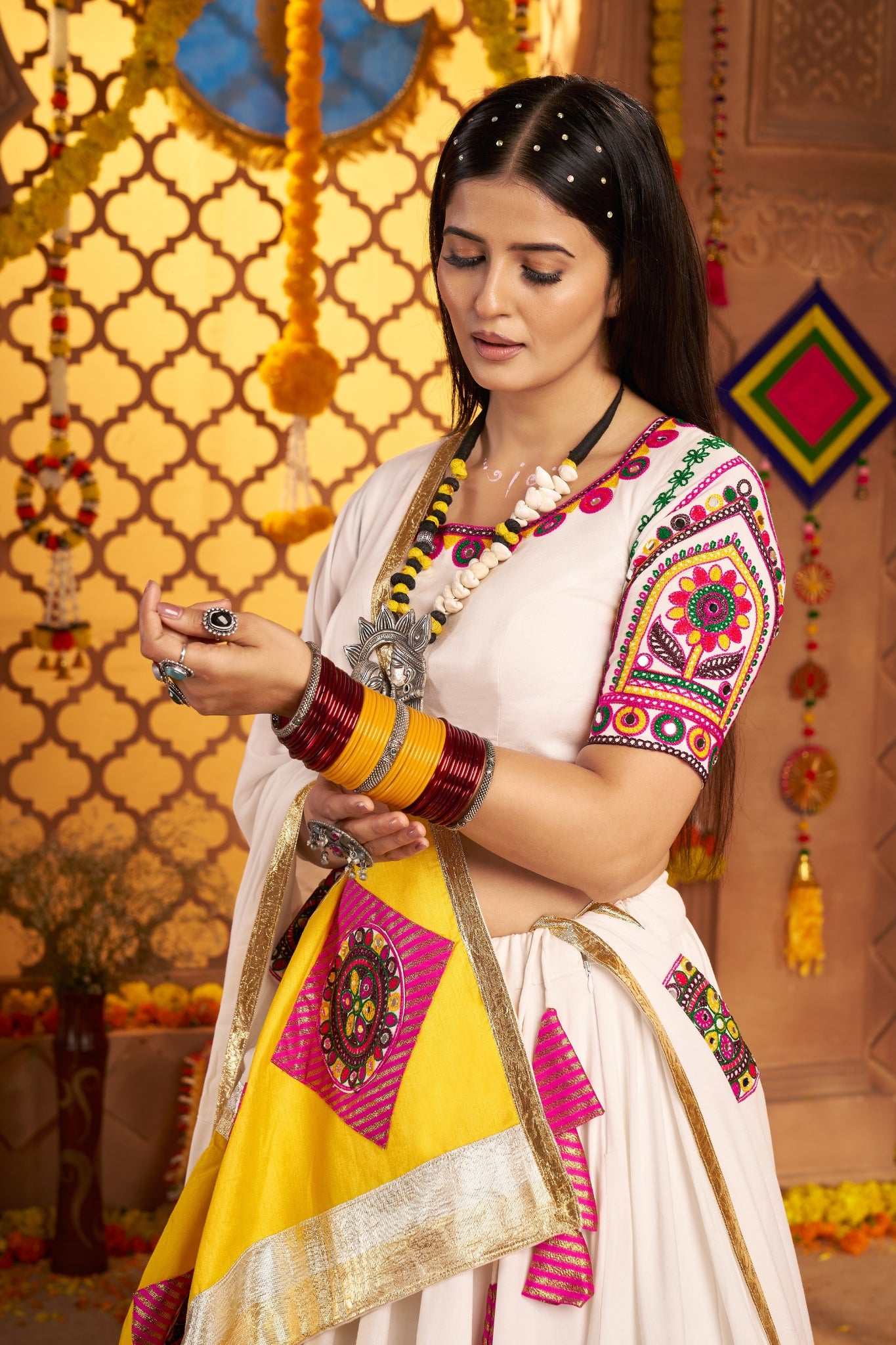 White Vibrant Spirit Navratri Designer Beautiful Lehenga Choli Set