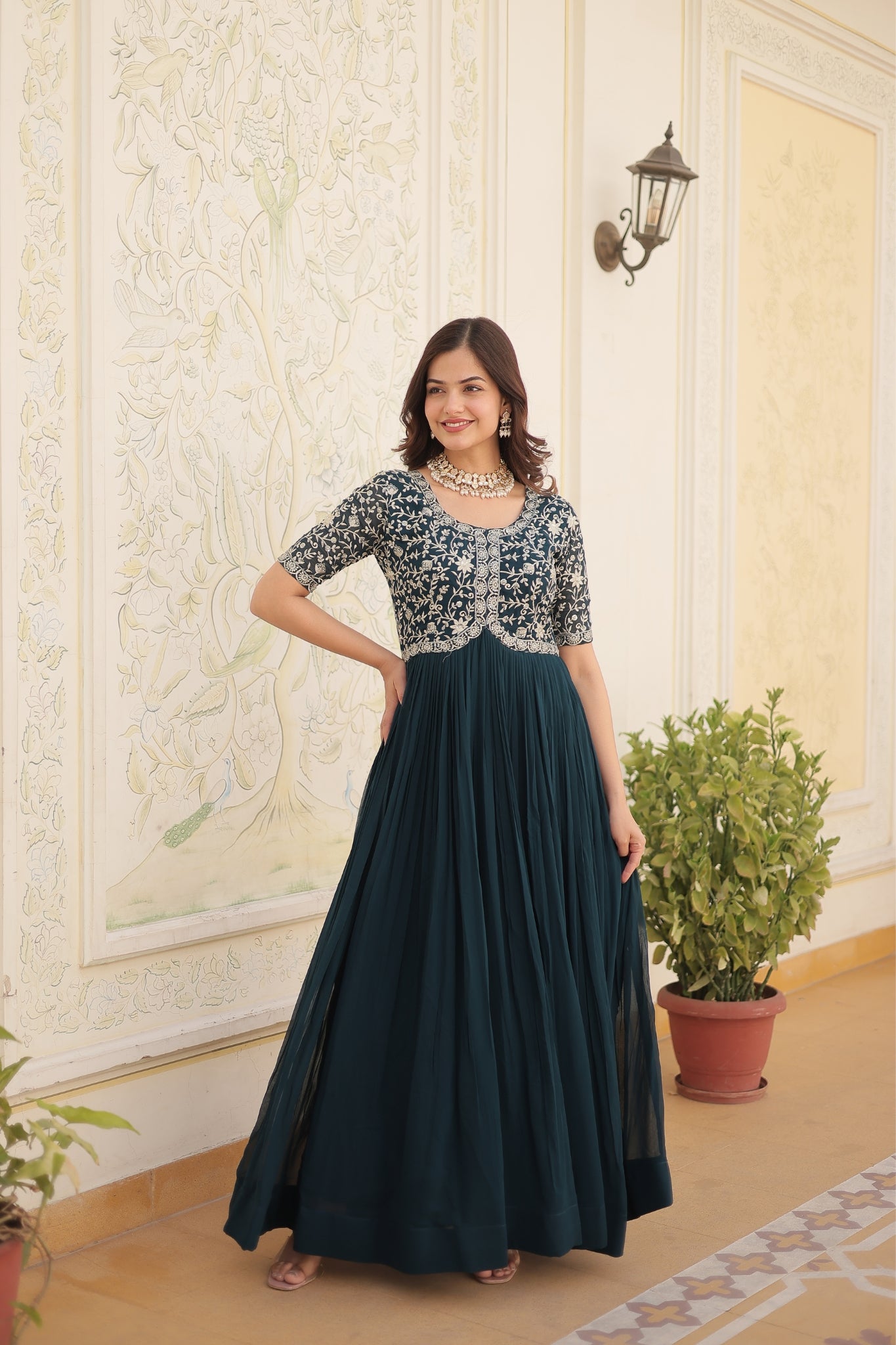 Designer Embroidery Zari Sequins Work Gown Set