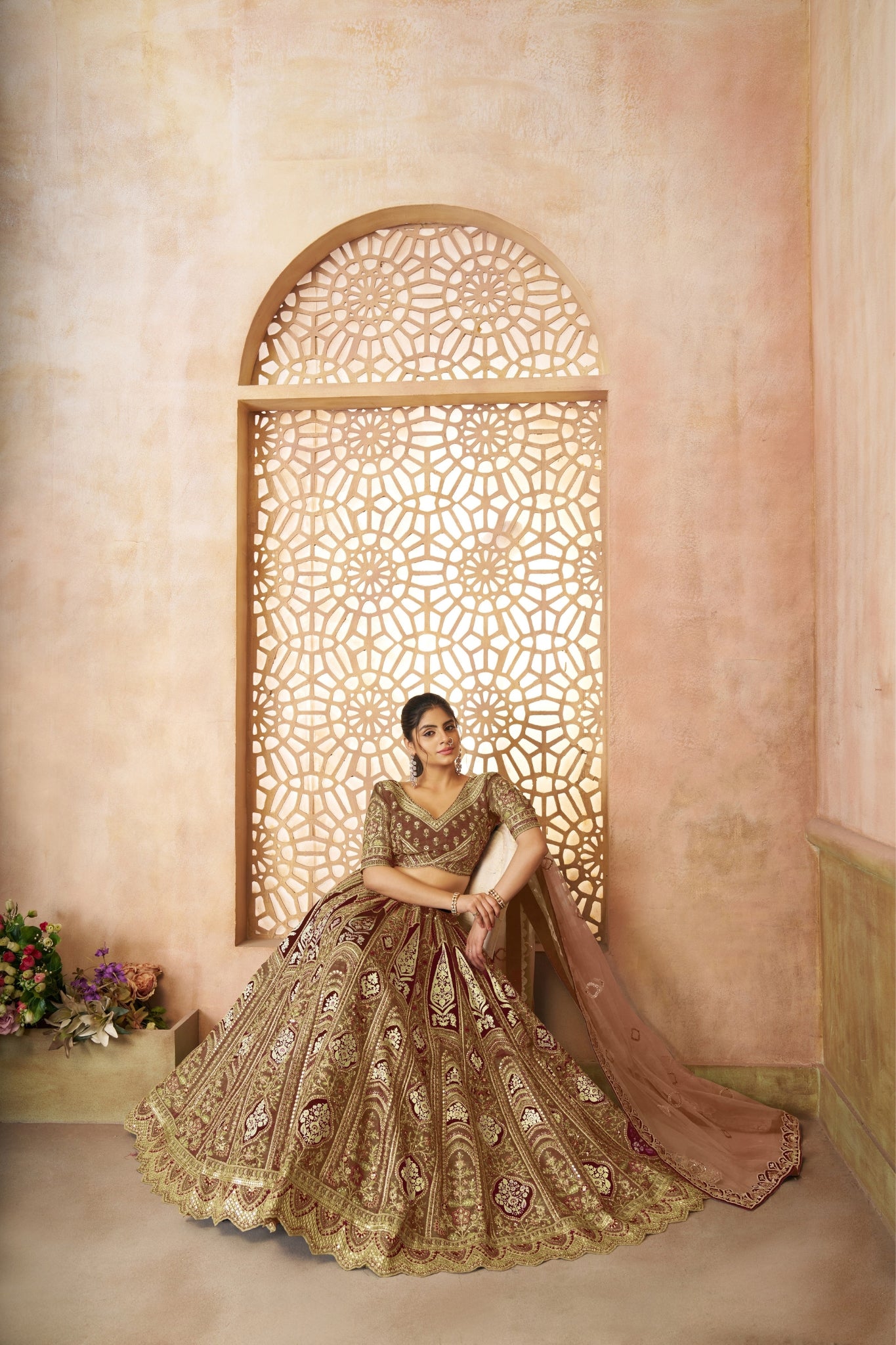 Wedding Special Designer Aari Embroidery Work Banarasi Silk Lehenga Choli Set
