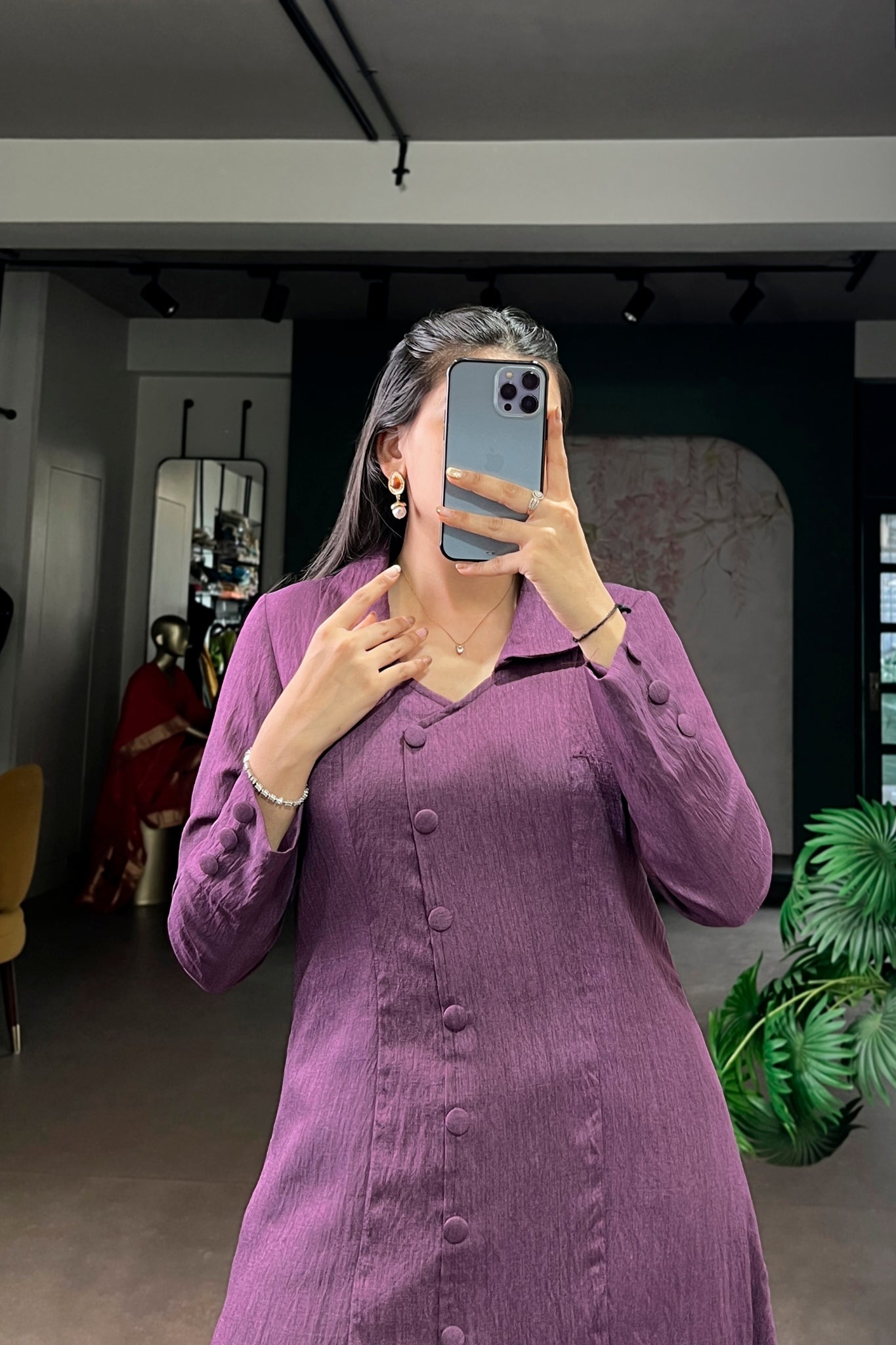 Purple Soft Textured Fabric Kurta Co-Ord Set For Women