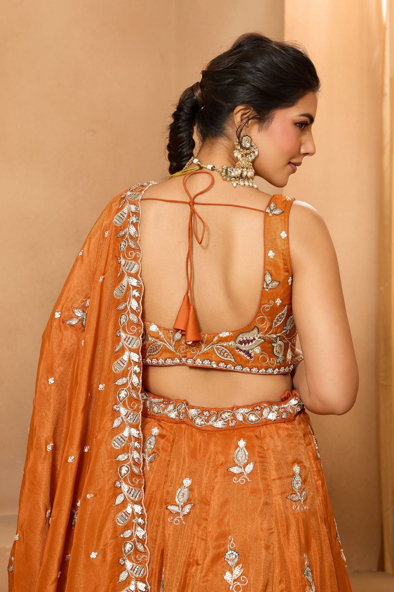 Rust Orange Pure Tissue Designer Lehenga Choli with Heavy Embroidery