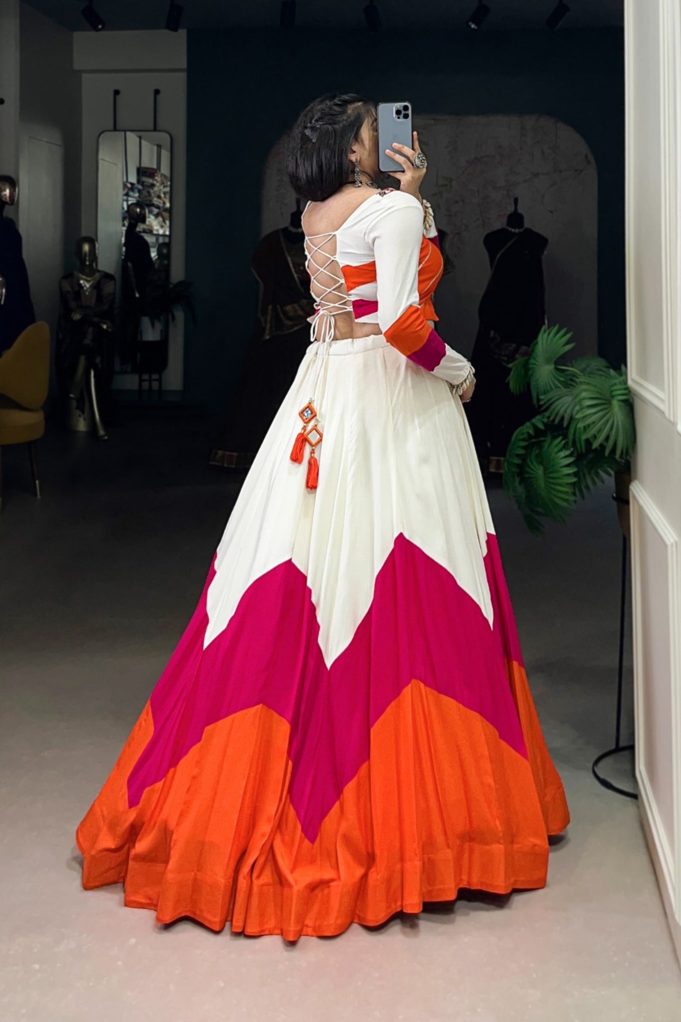 White Pure Rayon Designer Navratri Lehenga Choli