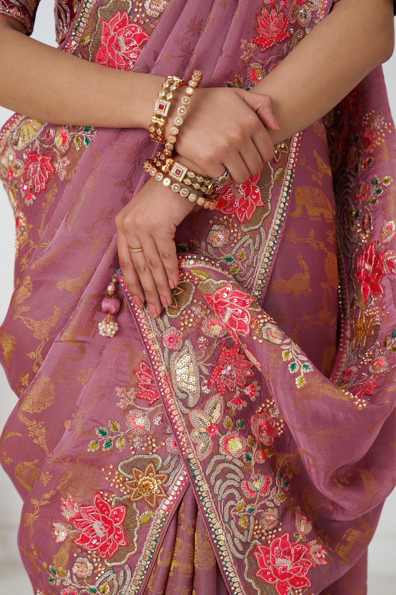 Wedding Stunning Pink Pure Dola Viscose Silk Beautiful Saree