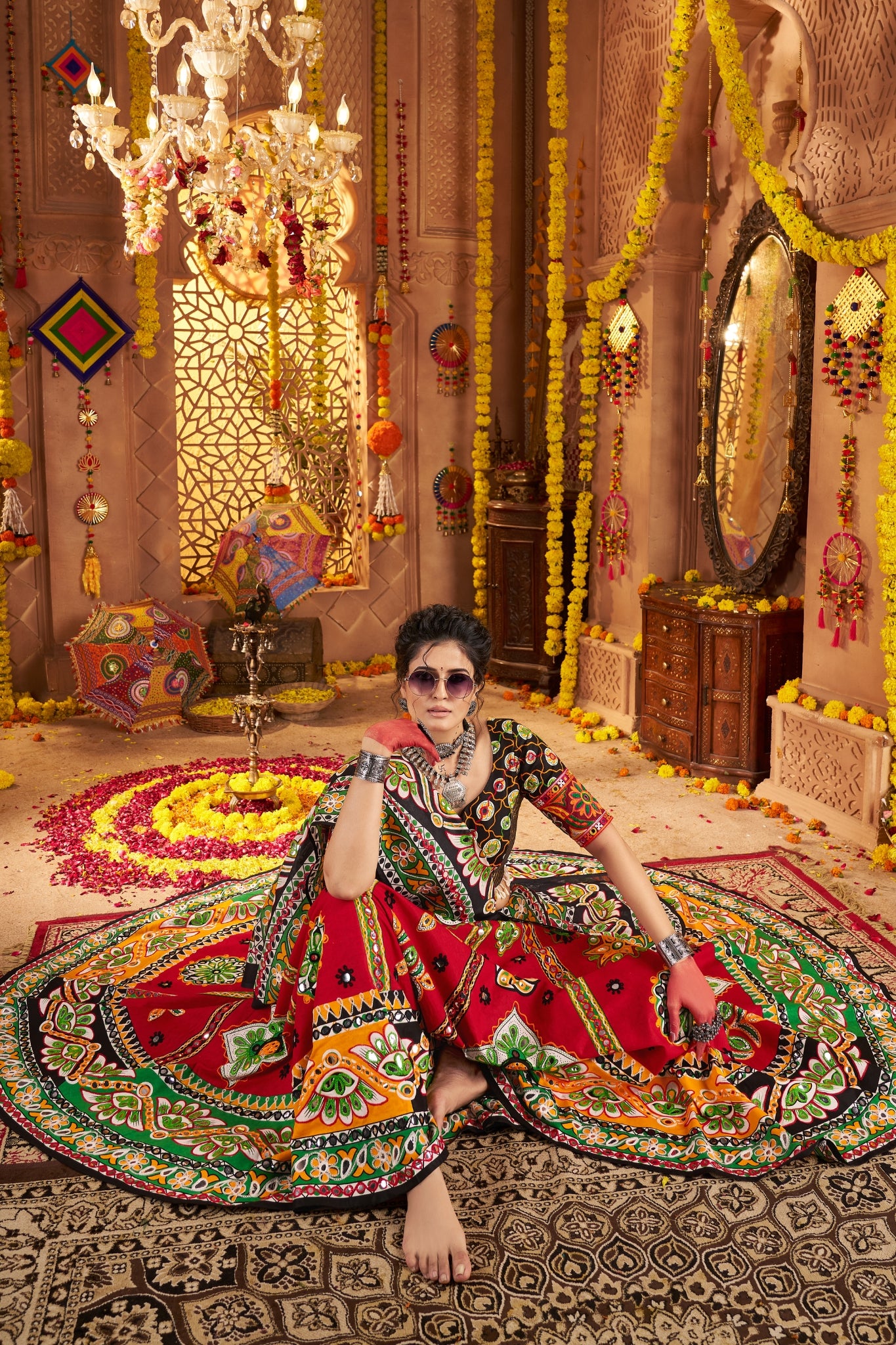 Maroon Organic Cotton Designer Navratri Lehenga Choli Set