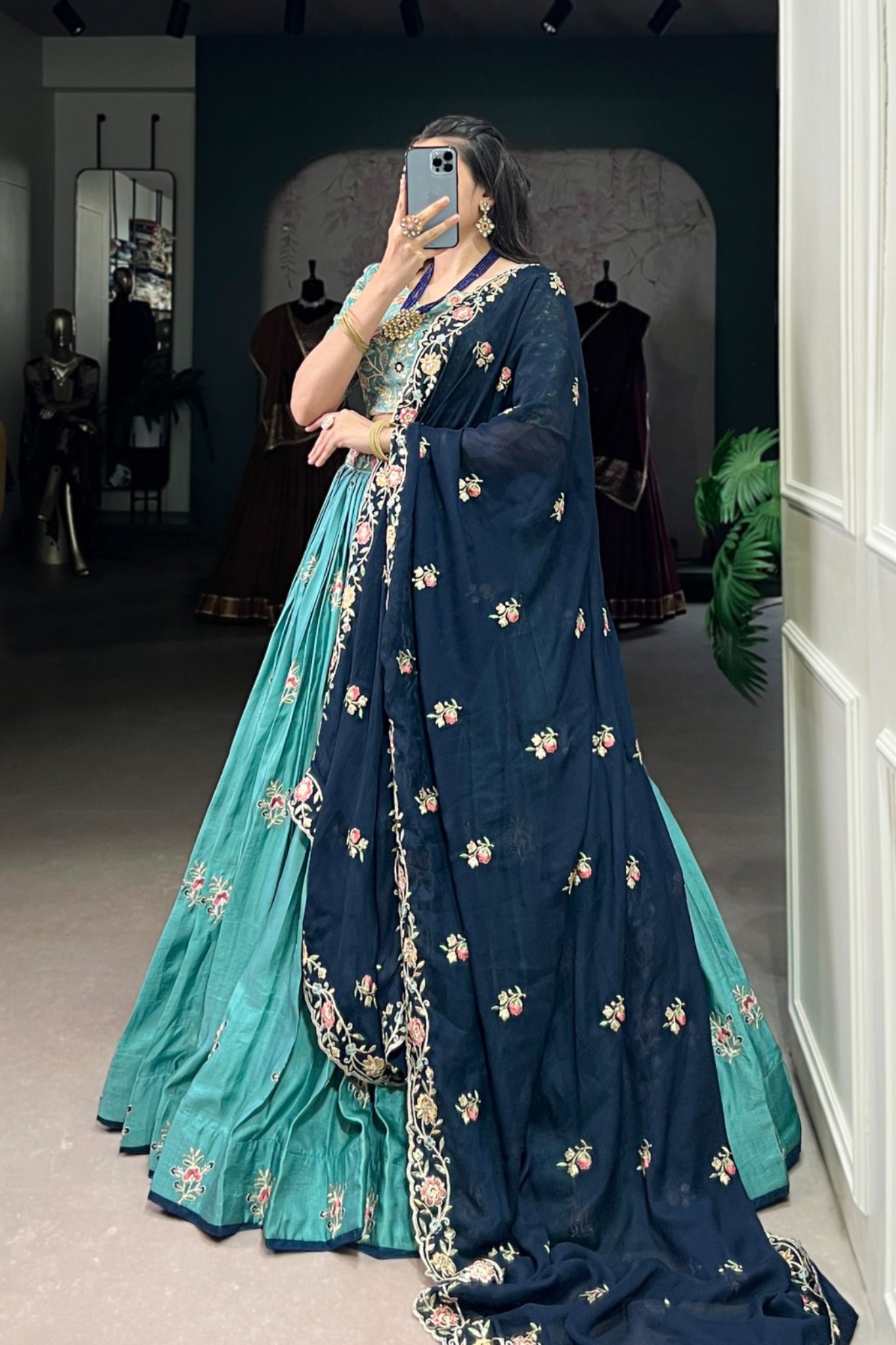 Sky Blue Sequins Tread Embroidered Work Designer Wedding Lehenga Choli
