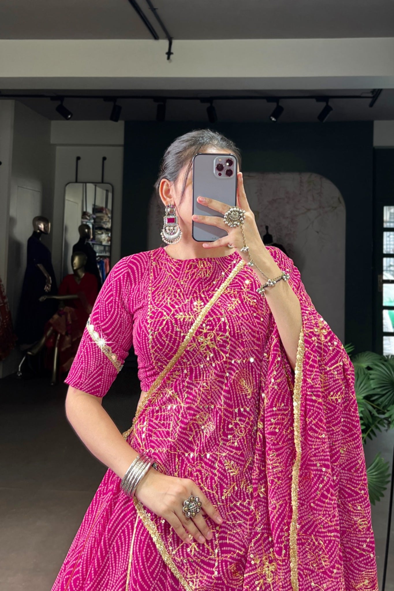 Vibrant Bandhej Print Designer Georgette With Mirror Work Lehenga Choli Set For Wedding And Navratri