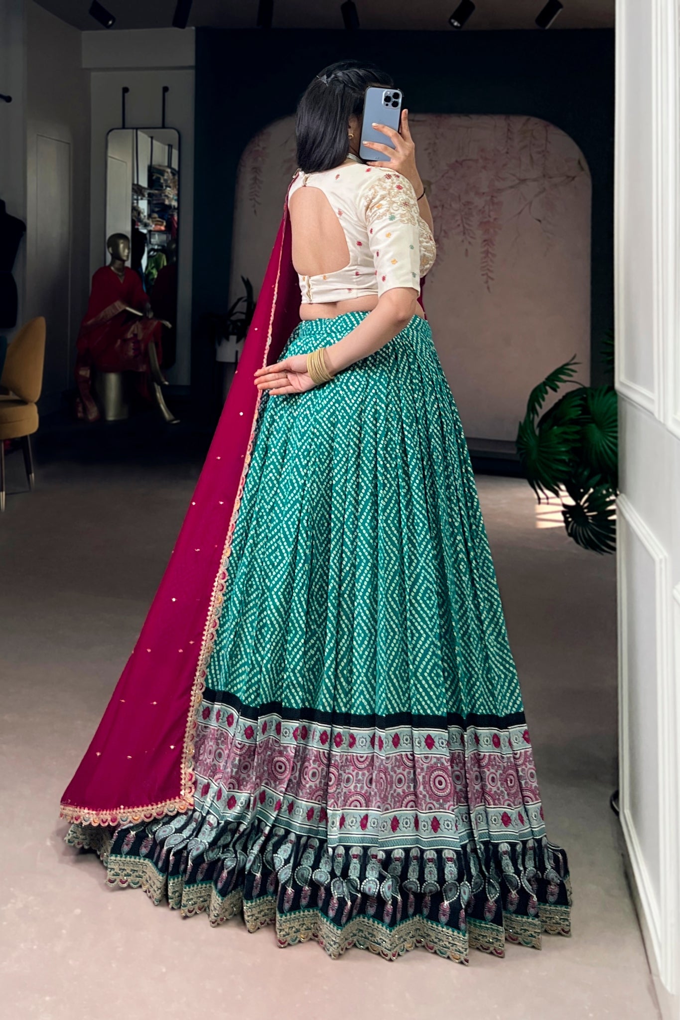 Bandhej Ajrakh Printed Lehenga Choli With Dupatta